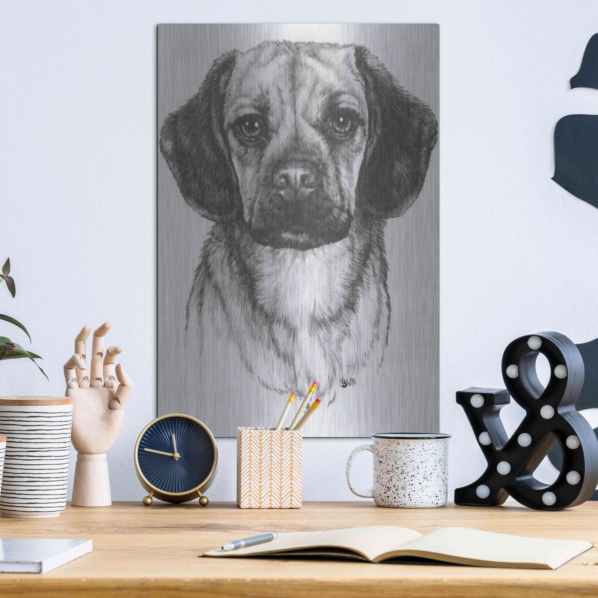 Luxe Metal Art 'Mr. Puggle' by Barbara Keith, Metal Wall Art,12x16