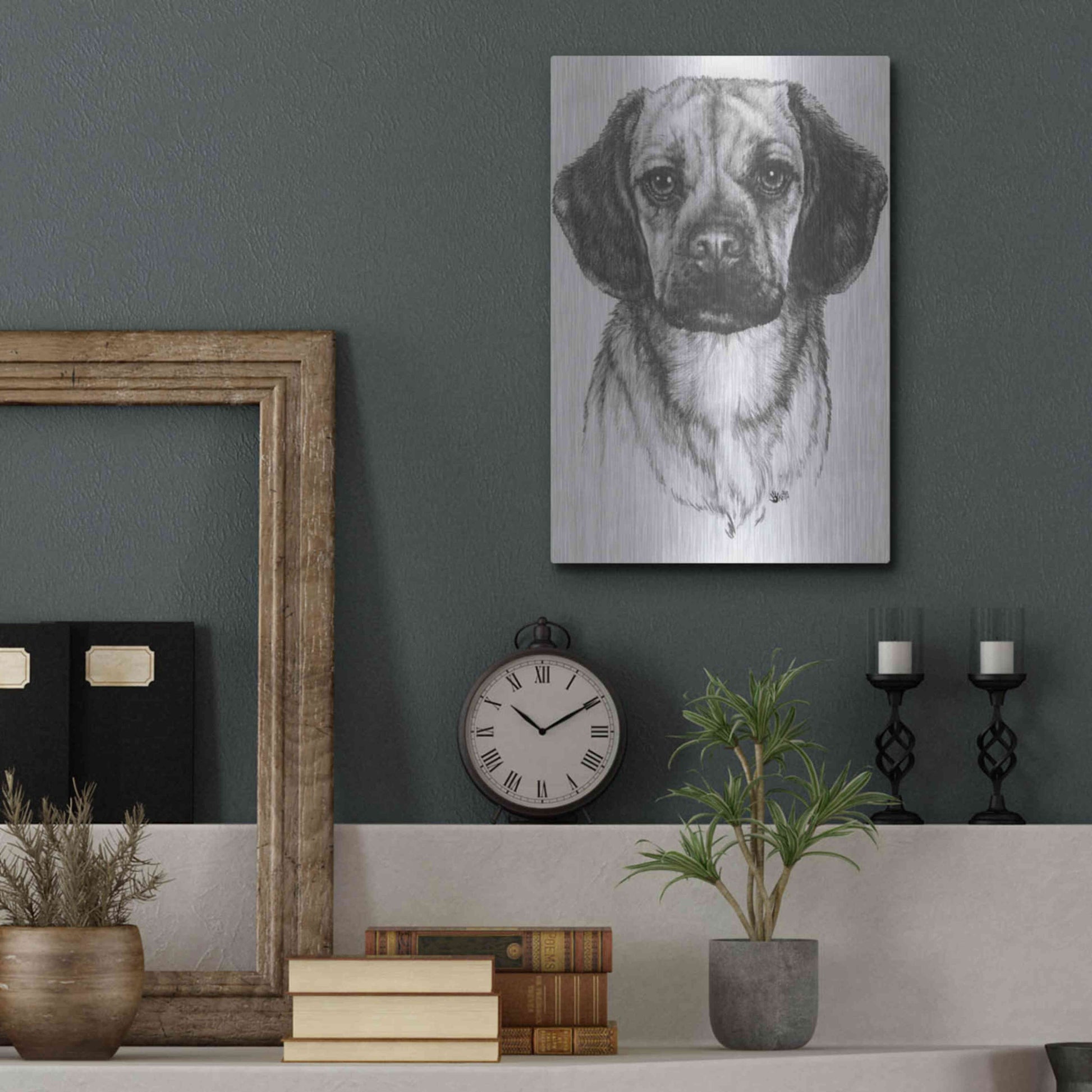 Luxe Metal Art 'Mr. Puggle' by Barbara Keith, Metal Wall Art,12x16