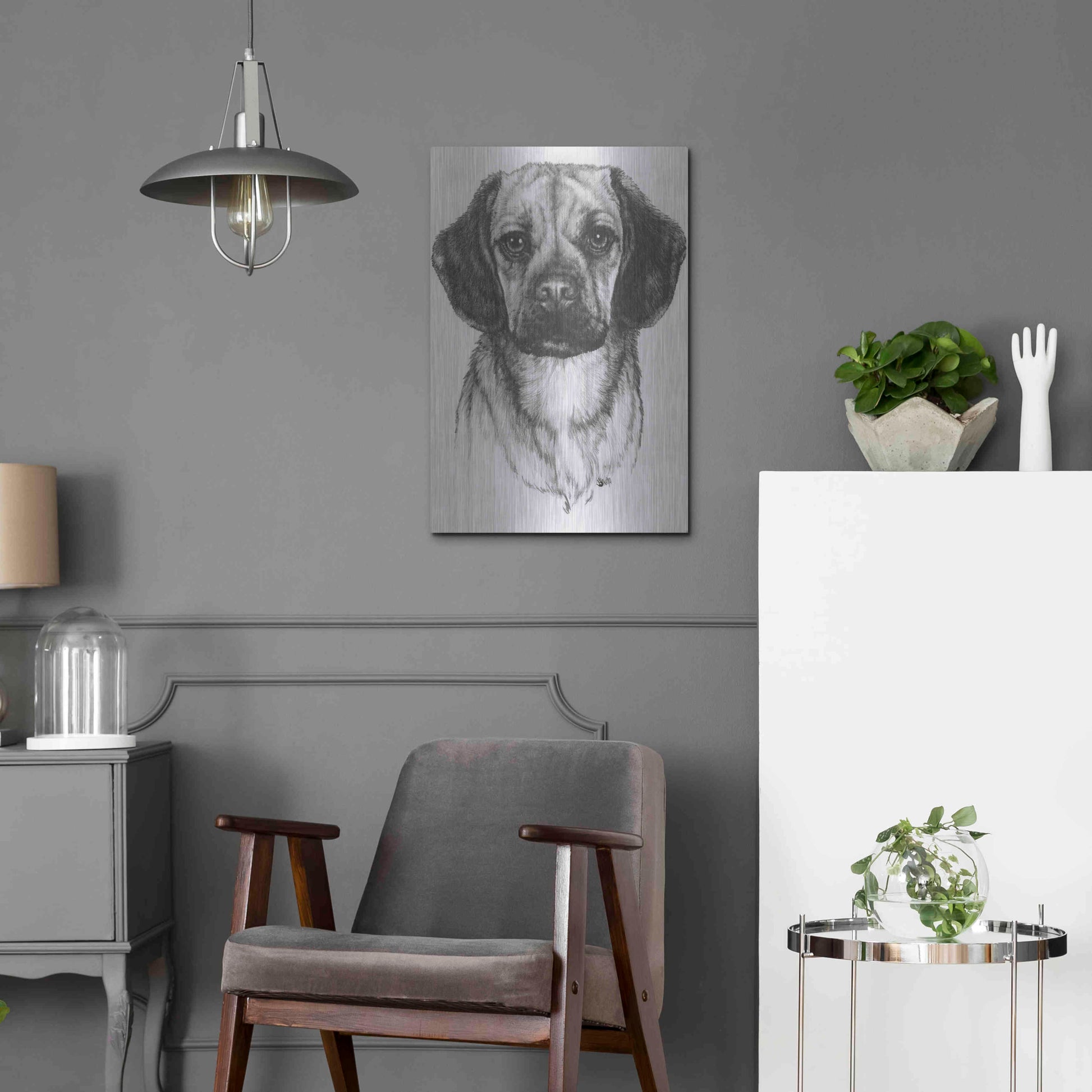 Luxe Metal Art 'Mr. Puggle' by Barbara Keith, Metal Wall Art,16x24