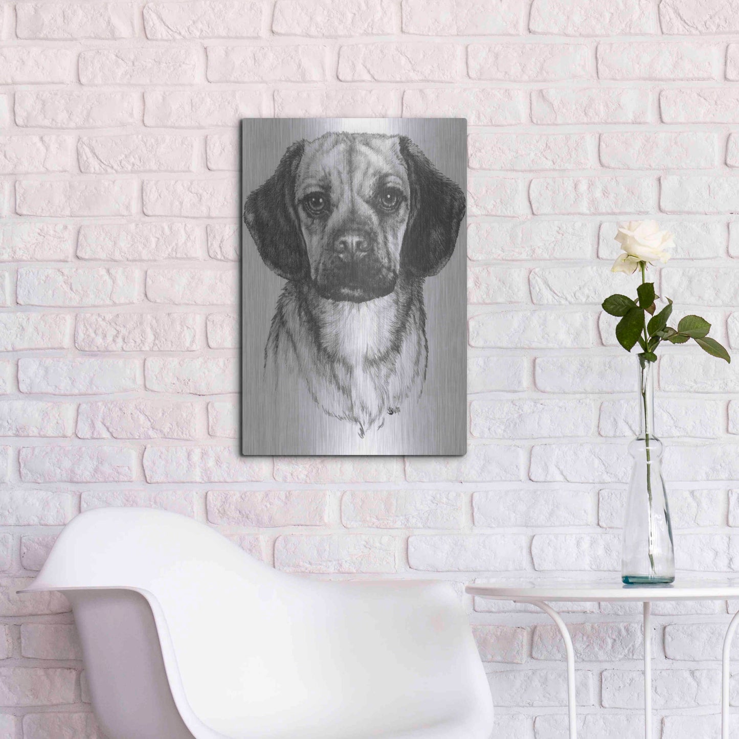 Luxe Metal Art 'Mr. Puggle' by Barbara Keith, Metal Wall Art,16x24