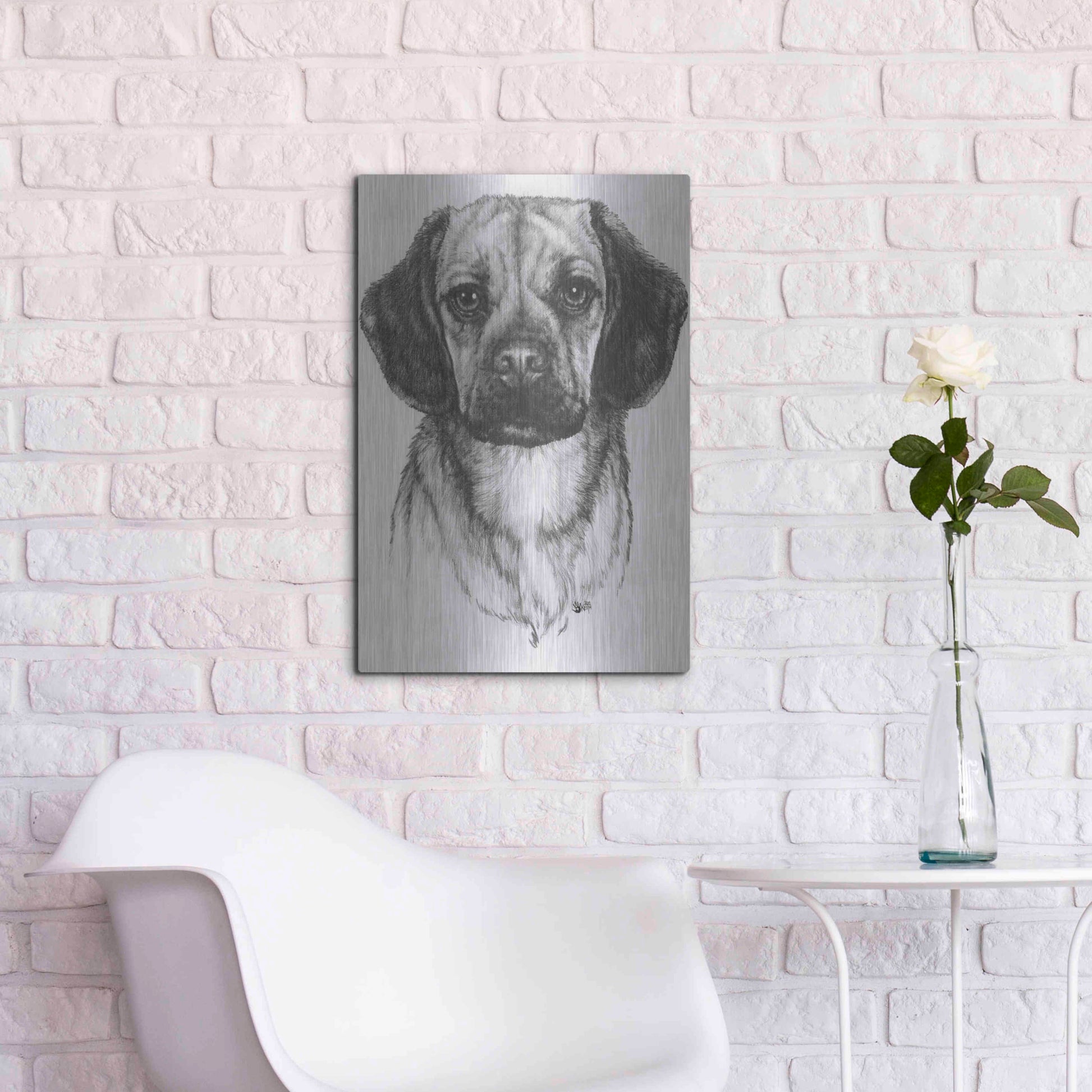 Luxe Metal Art 'Mr. Puggle' by Barbara Keith, Metal Wall Art,16x24