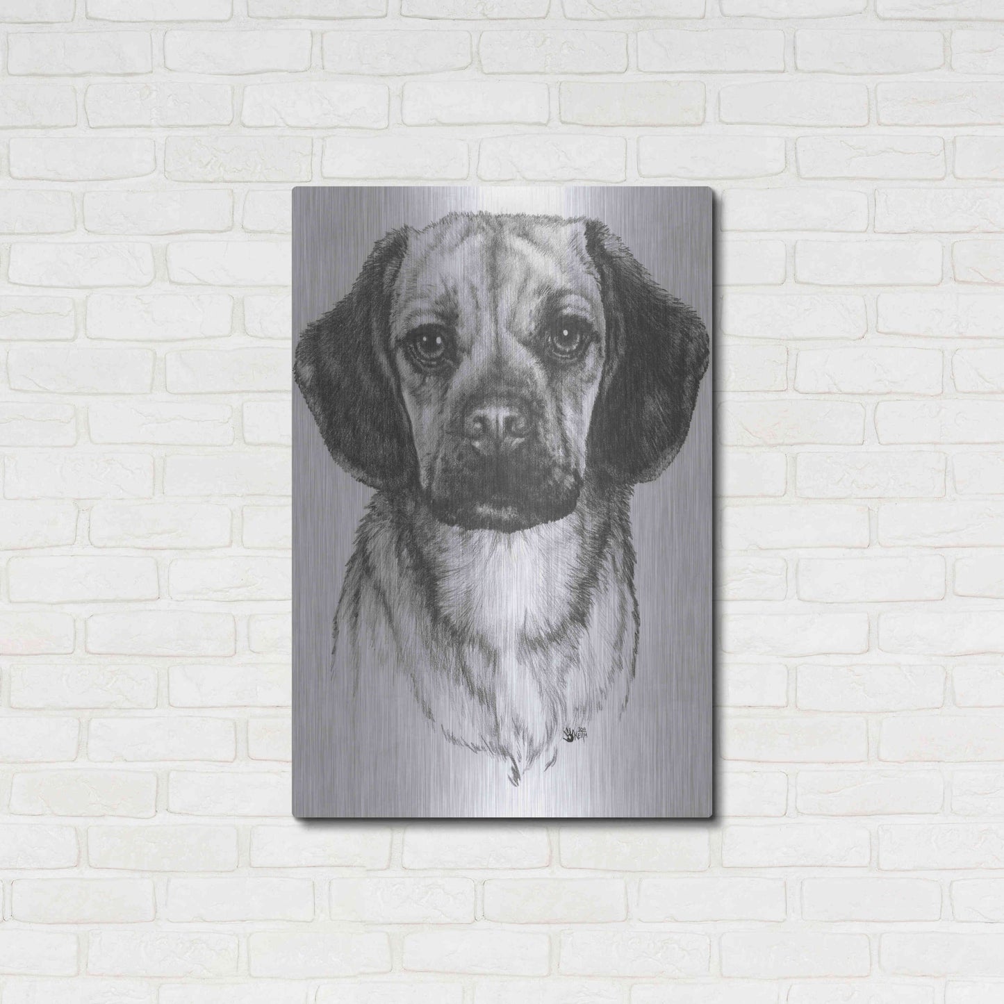 Luxe Metal Art 'Mr. Puggle' by Barbara Keith, Metal Wall Art,24x36