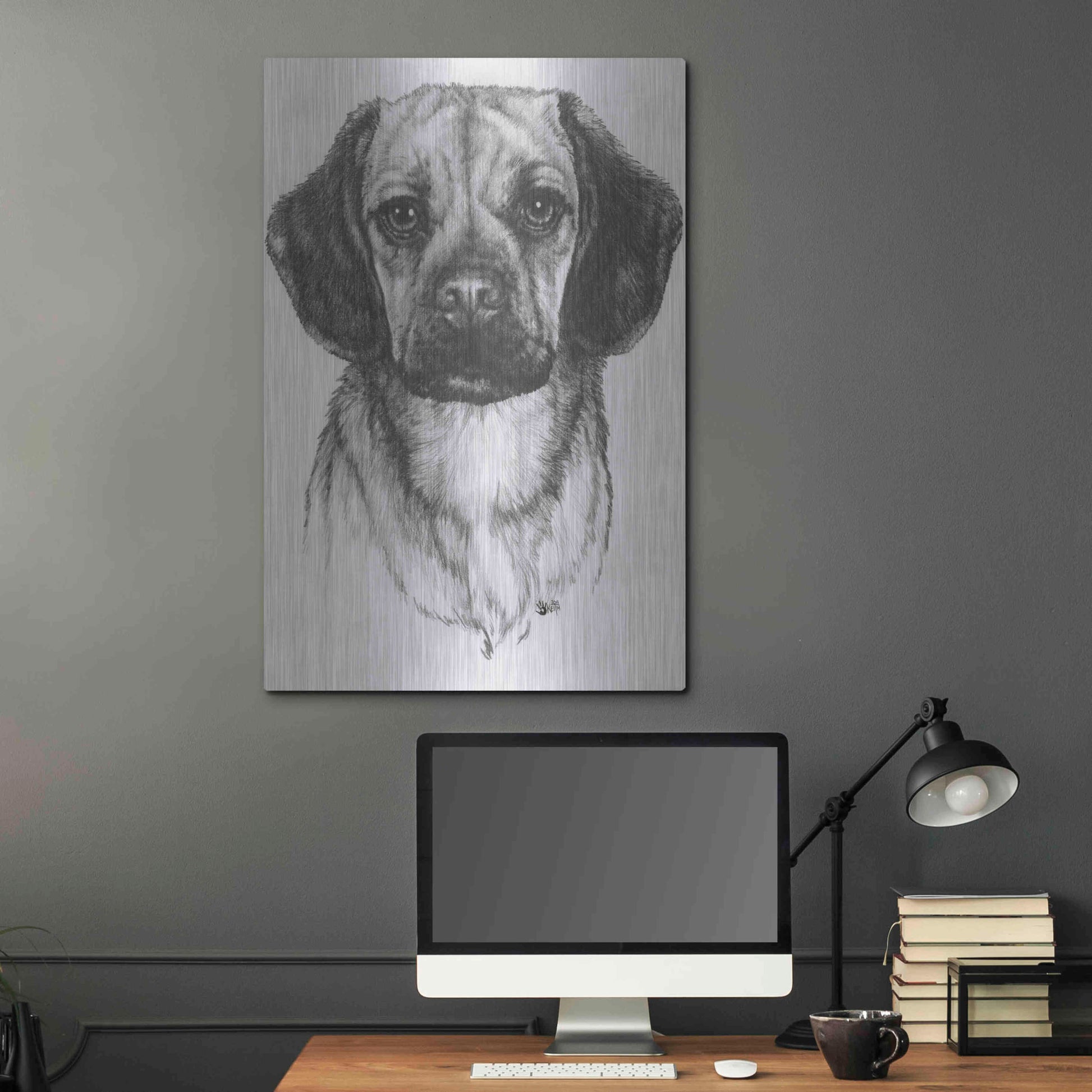 Luxe Metal Art 'Mr. Puggle' by Barbara Keith, Metal Wall Art,24x36