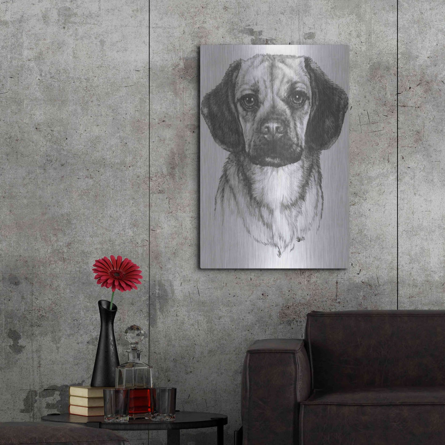 Luxe Metal Art 'Mr. Puggle' by Barbara Keith, Metal Wall Art,24x36