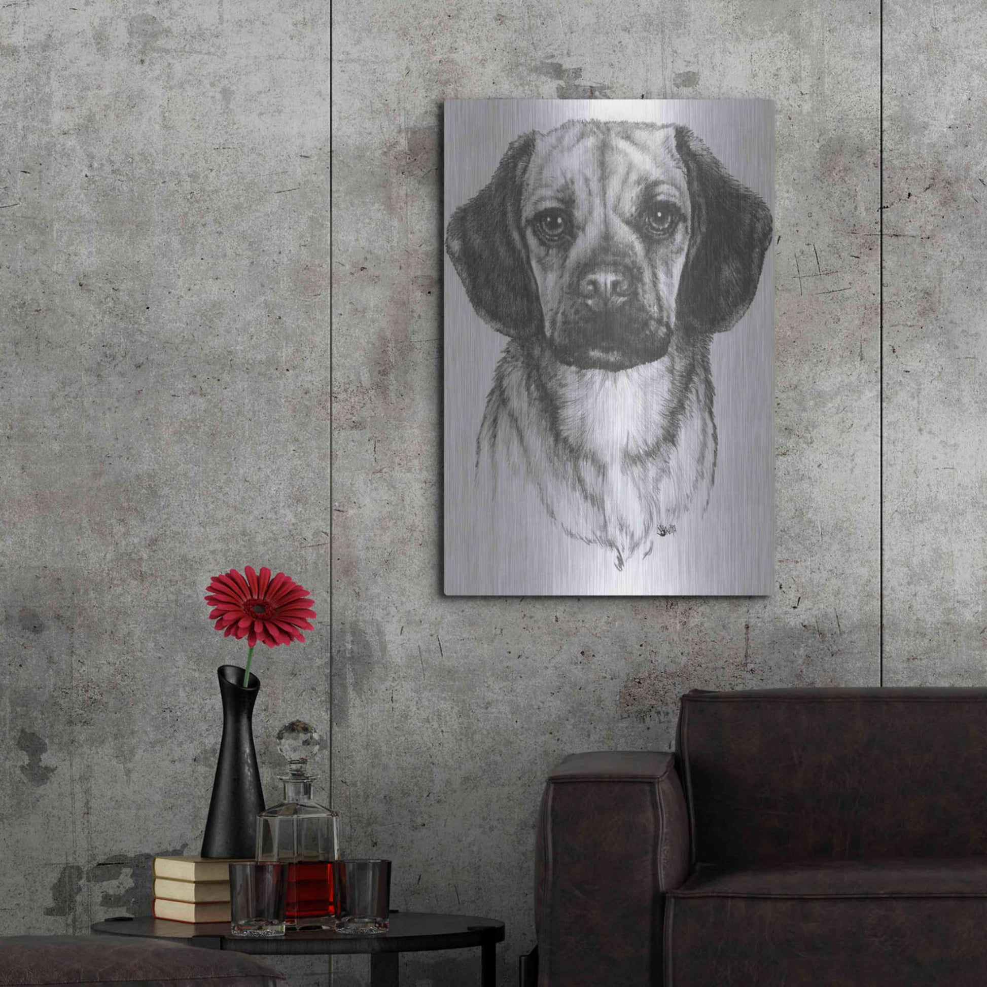 Luxe Metal Art 'Mr. Puggle' by Barbara Keith, Metal Wall Art,24x36