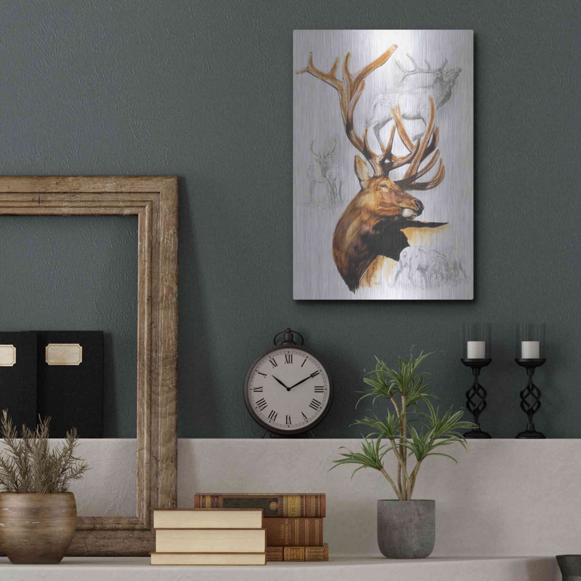 Luxe Metal Art 'Elk' by Barbara Keith, Metal Wall Art,12x16