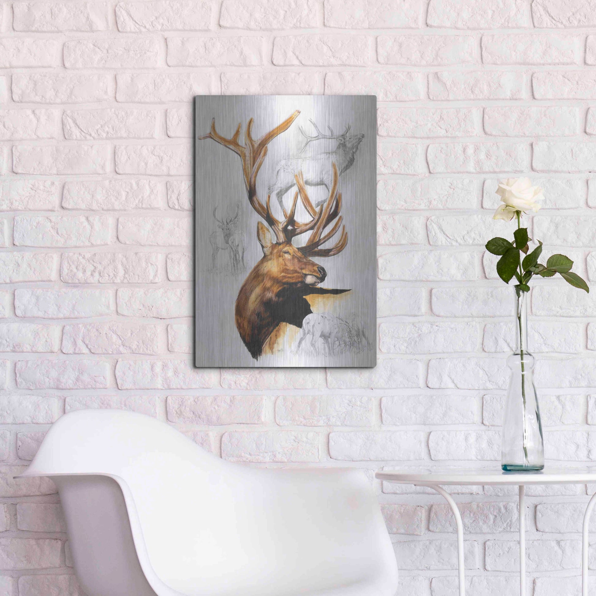 Luxe Metal Art 'Elk' by Barbara Keith, Metal Wall Art,16x24