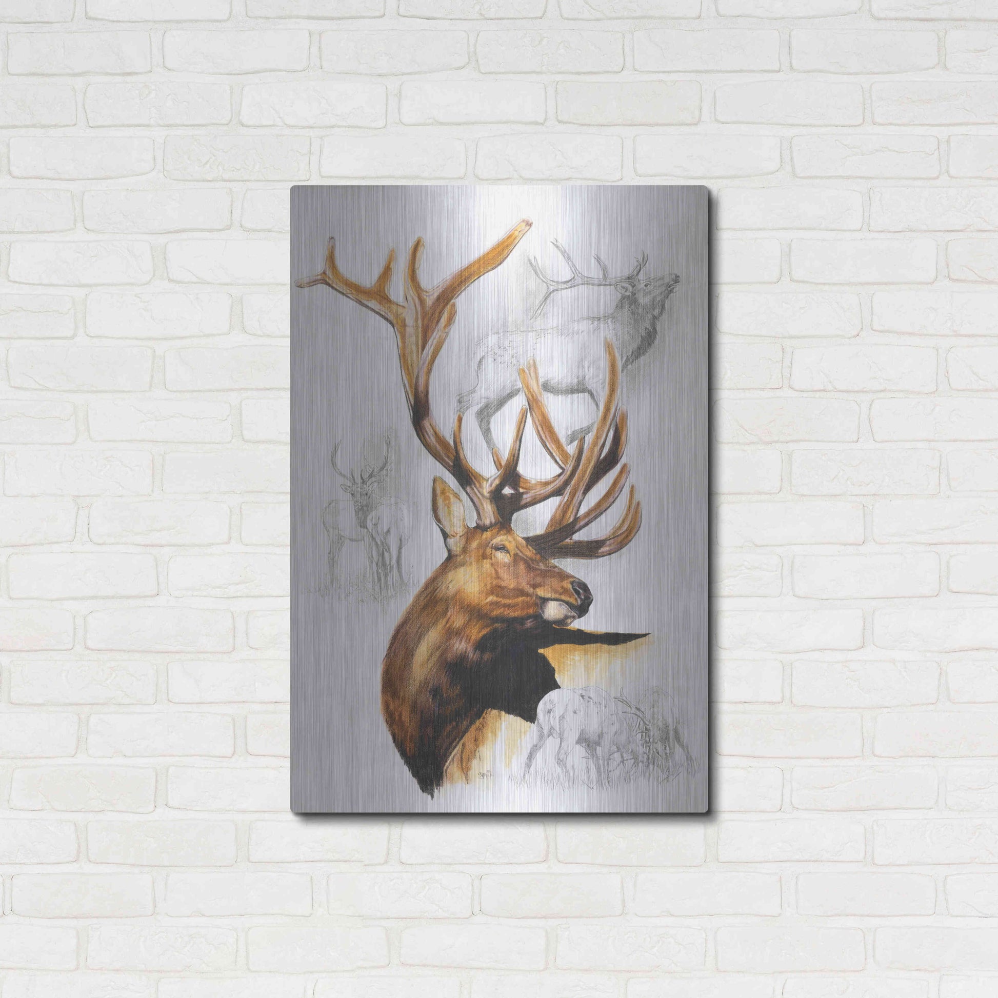 Luxe Metal Art 'Elk' by Barbara Keith, Metal Wall Art,24x36