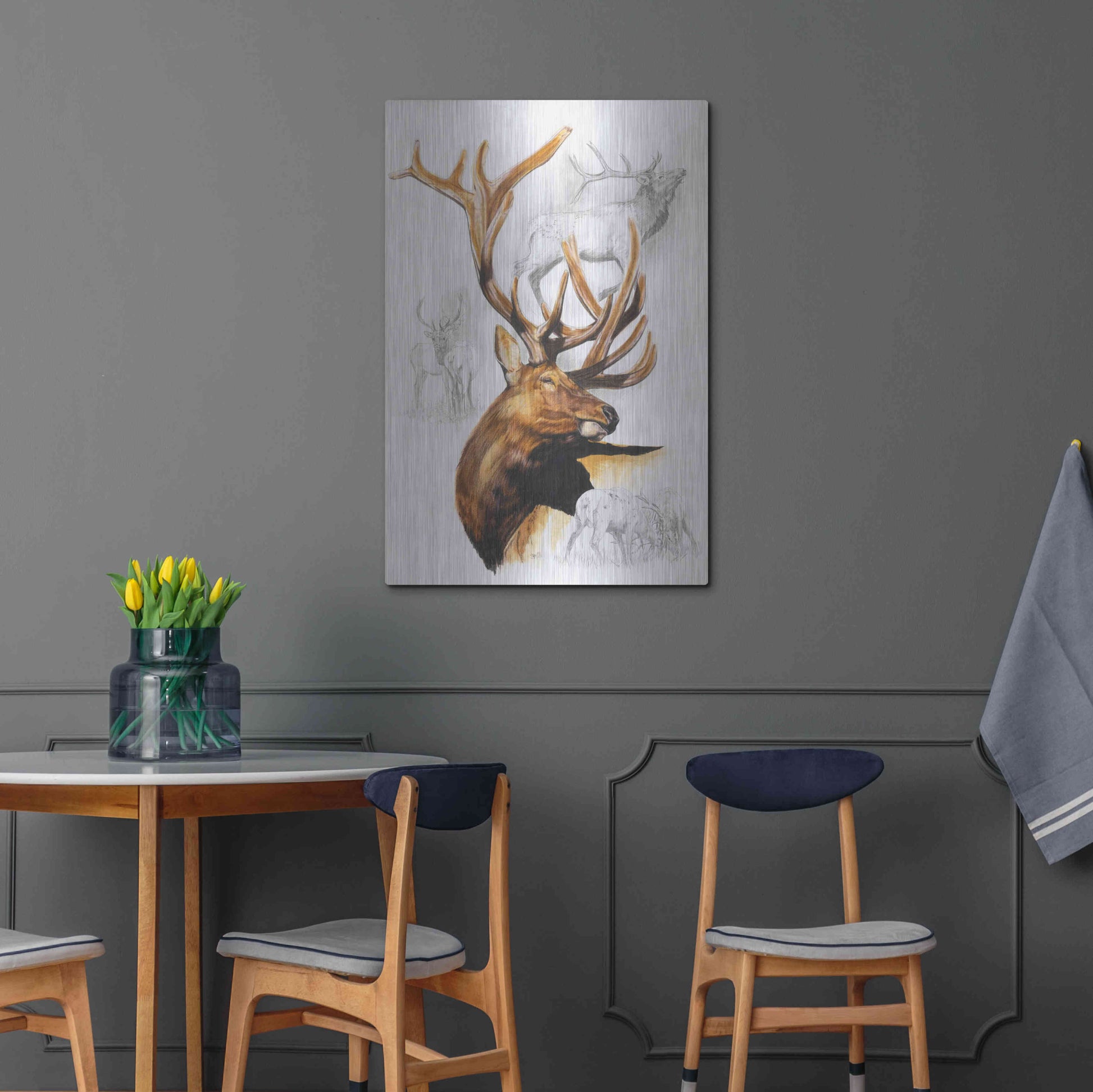 Luxe Metal Art 'Elk' by Barbara Keith, Metal Wall Art,24x36