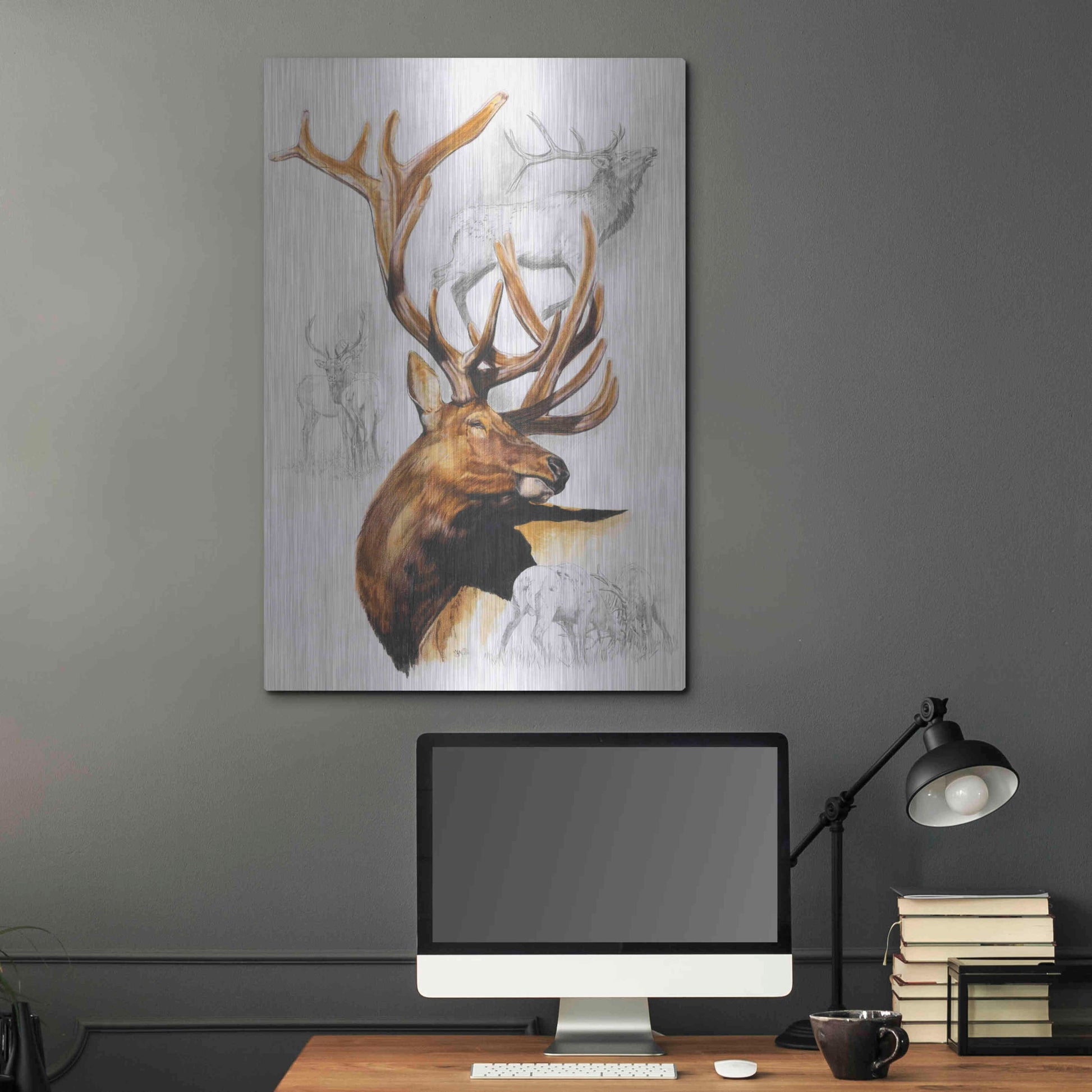 Luxe Metal Art 'Elk' by Barbara Keith, Metal Wall Art,24x36