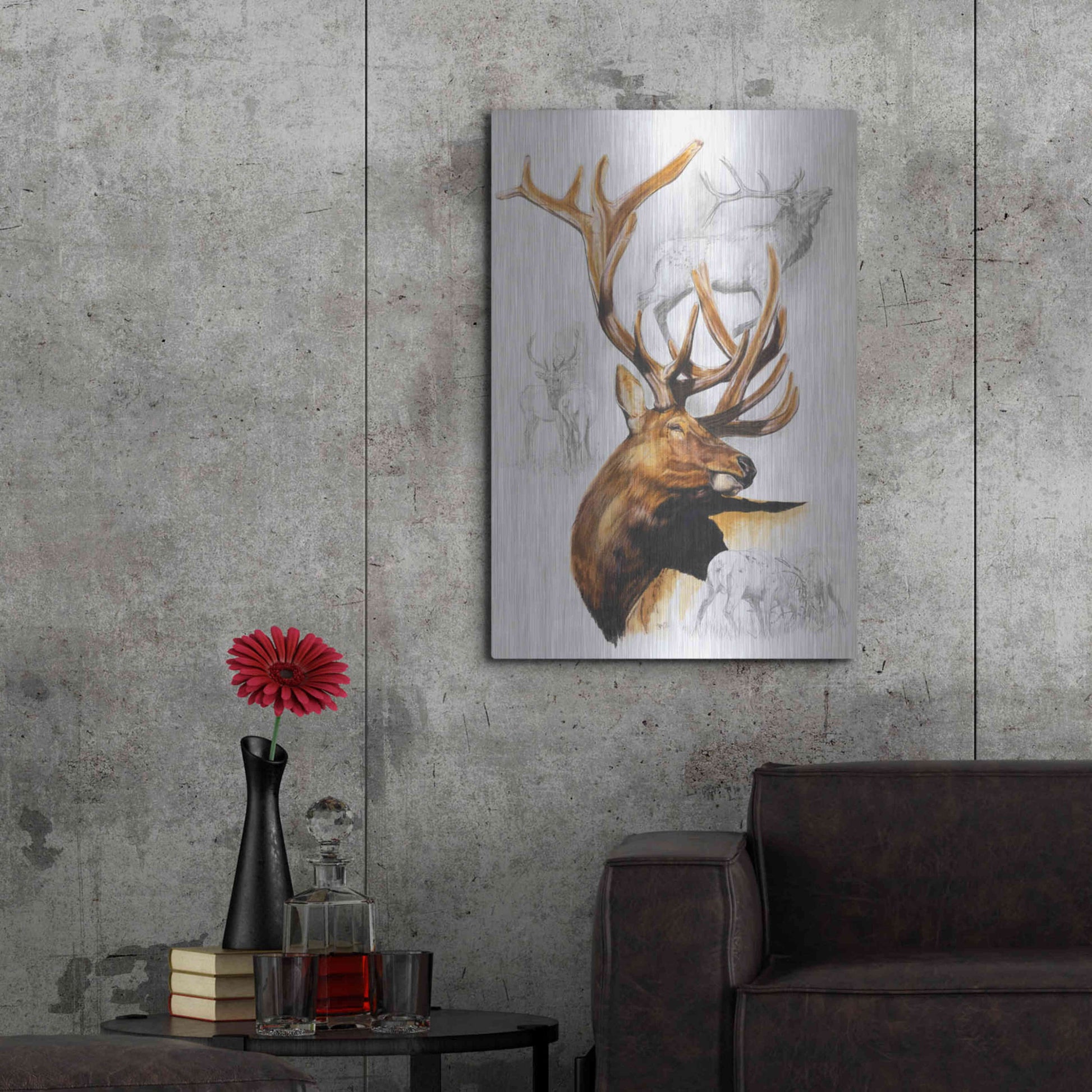 Luxe Metal Art 'Elk' by Barbara Keith, Metal Wall Art,24x36