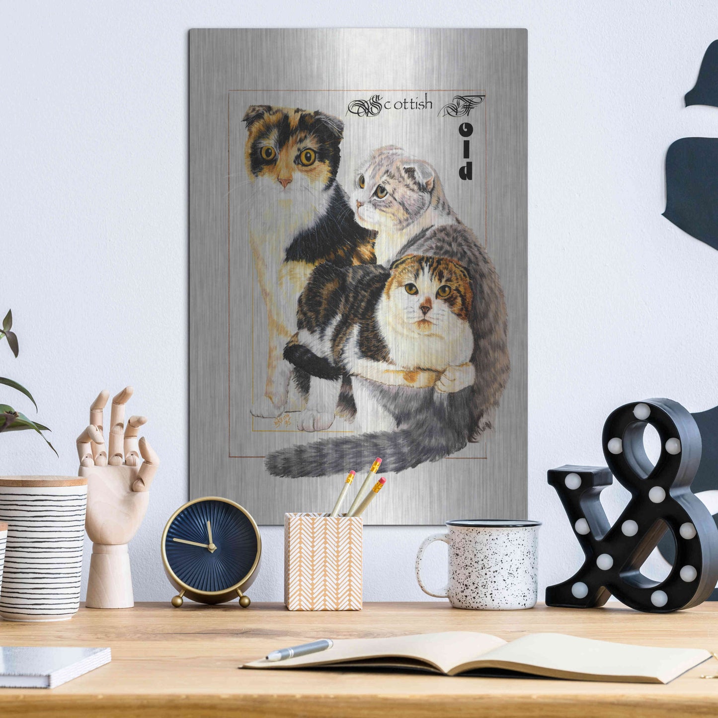 Luxe Metal Art 'Scottish Fold' by Barbara Keith, Metal Wall Art,12x16