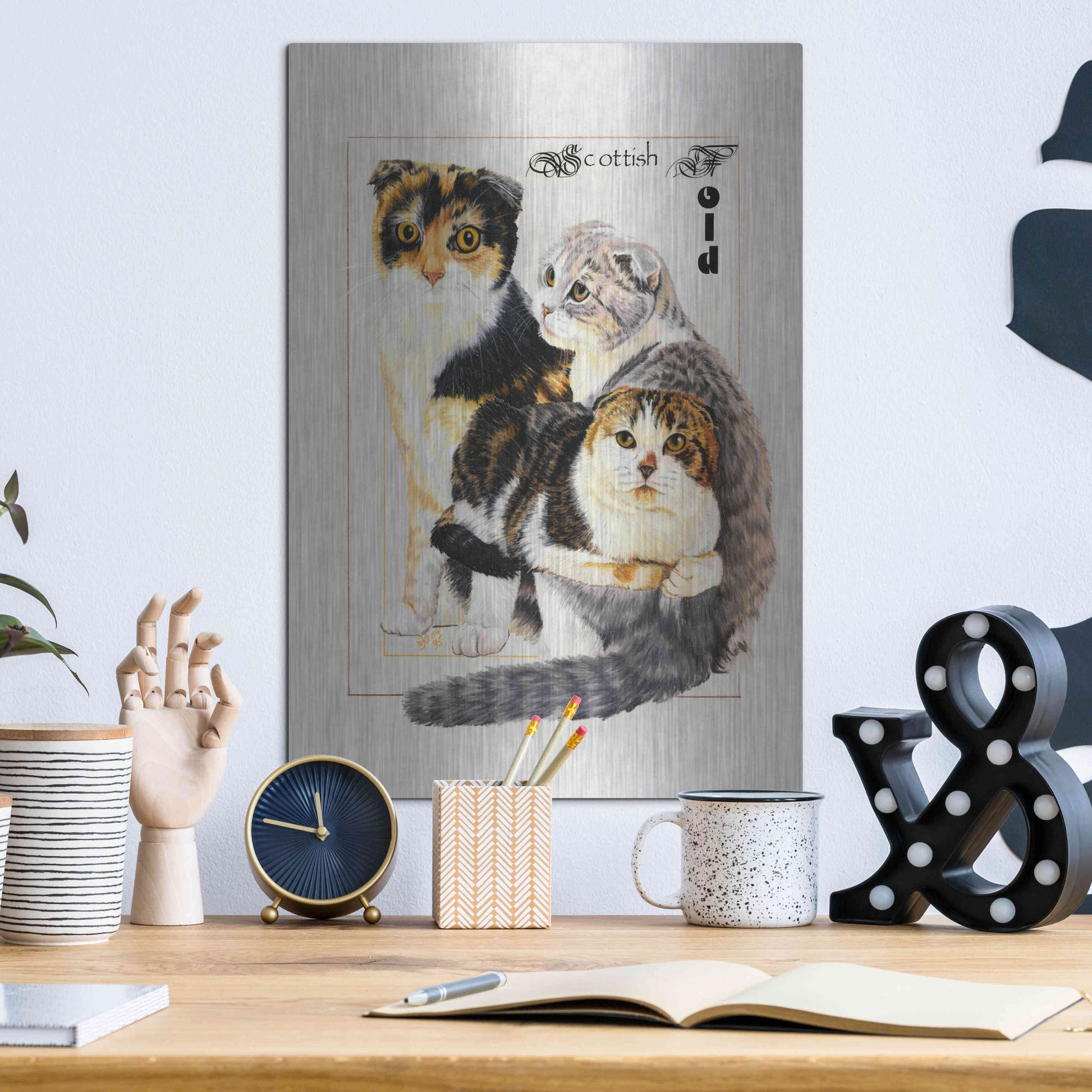 Luxe Metal Art 'Scottish Fold' by Barbara Keith, Metal Wall Art,12x16