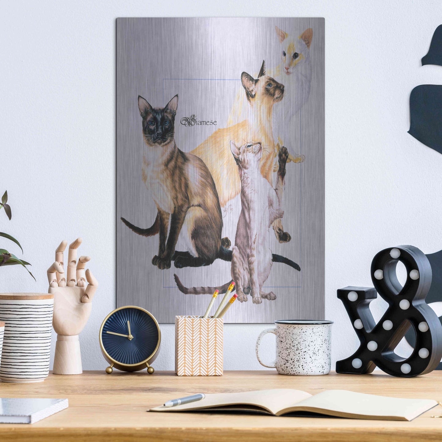 Luxe Metal Art 'Siamese' by Barbara Keith, Metal Wall Art,12x16