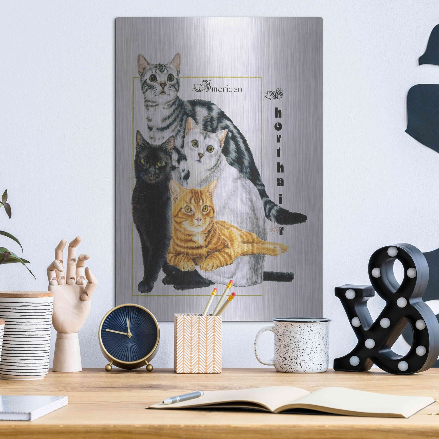 Luxe Metal Art 'American Shorthair' by Barbara Keith, Metal Wall Art,12x16