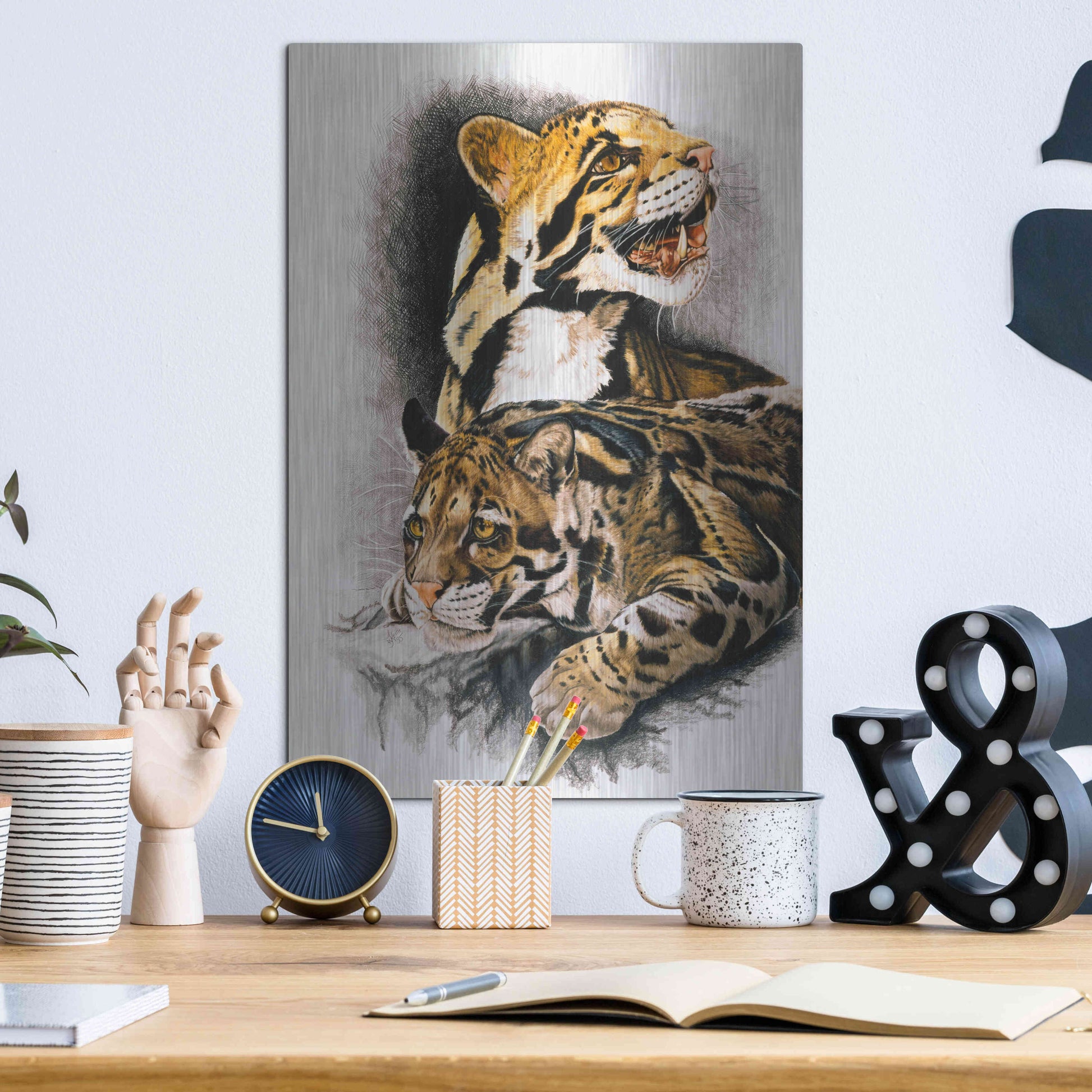 Luxe Metal Art 'Neofelis Nebulosa' by Barbara Keith, Metal Wall Art,12x16