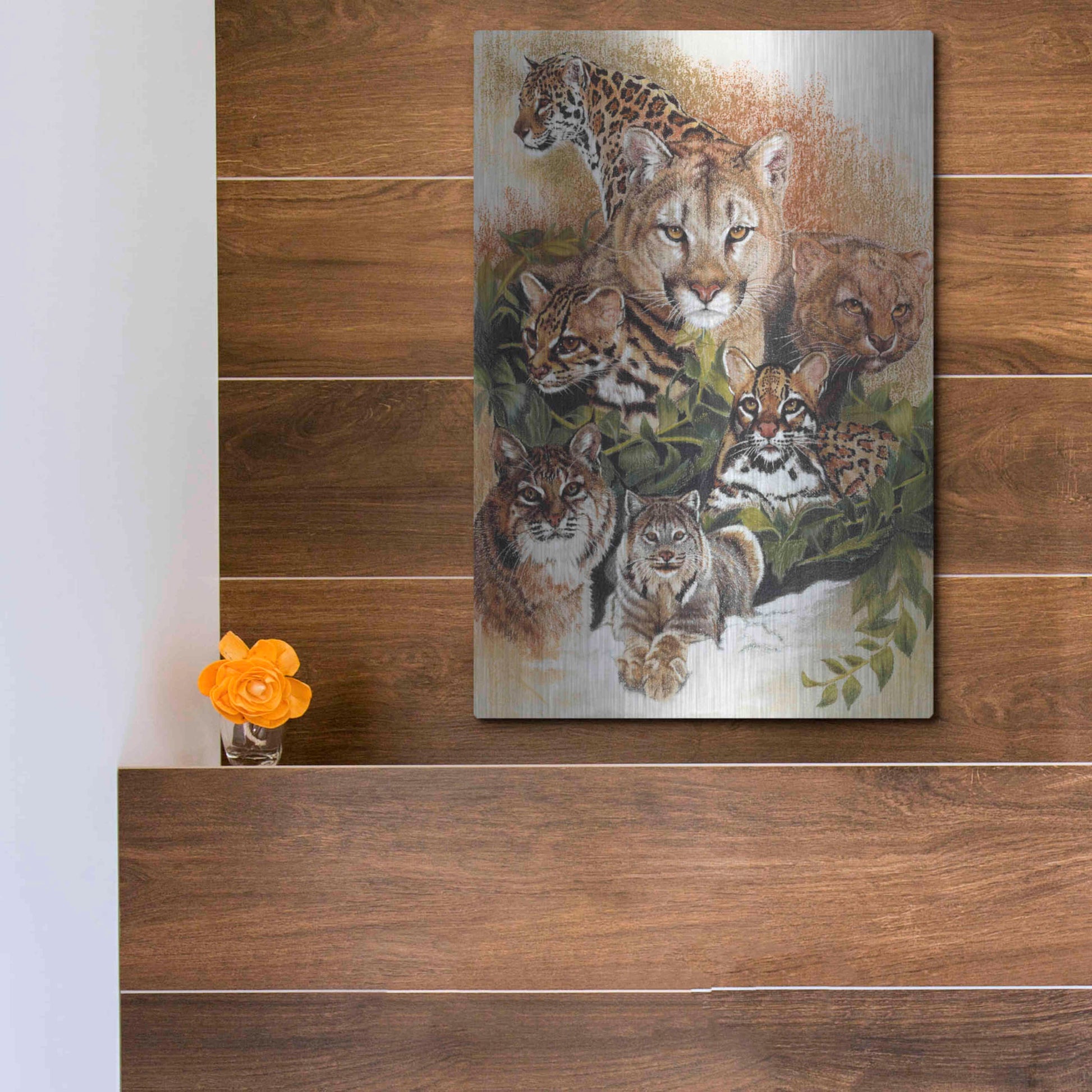 Luxe Metal Art 'Feline Rhapsody' by Barbara Keith, Metal Wall Art,12x16