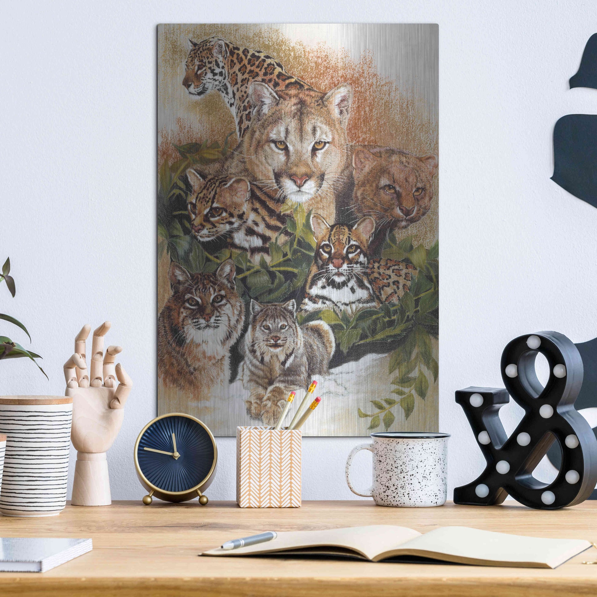 Luxe Metal Art 'Feline Rhapsody' by Barbara Keith, Metal Wall Art,12x16