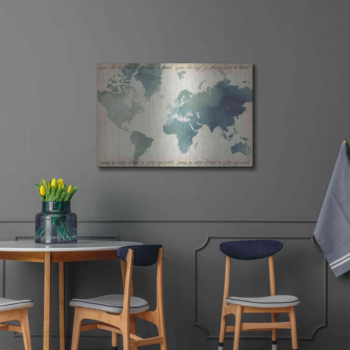 'Watercolor World Map' by Grace Popp – Metal Wall Art, 36x24 room view