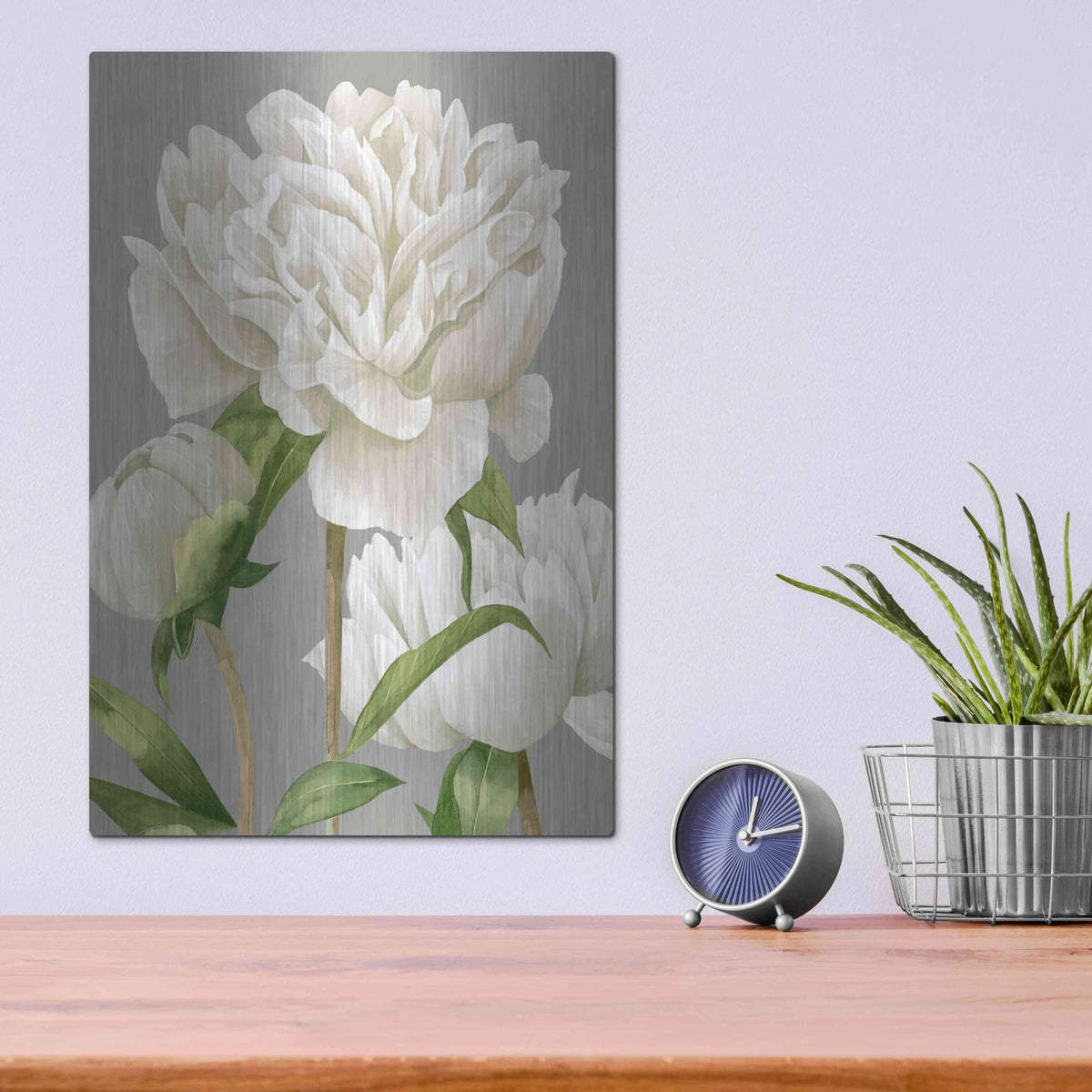 'White Peonies II' by Grace Popp – Metal Wall Art, 12x16 room view