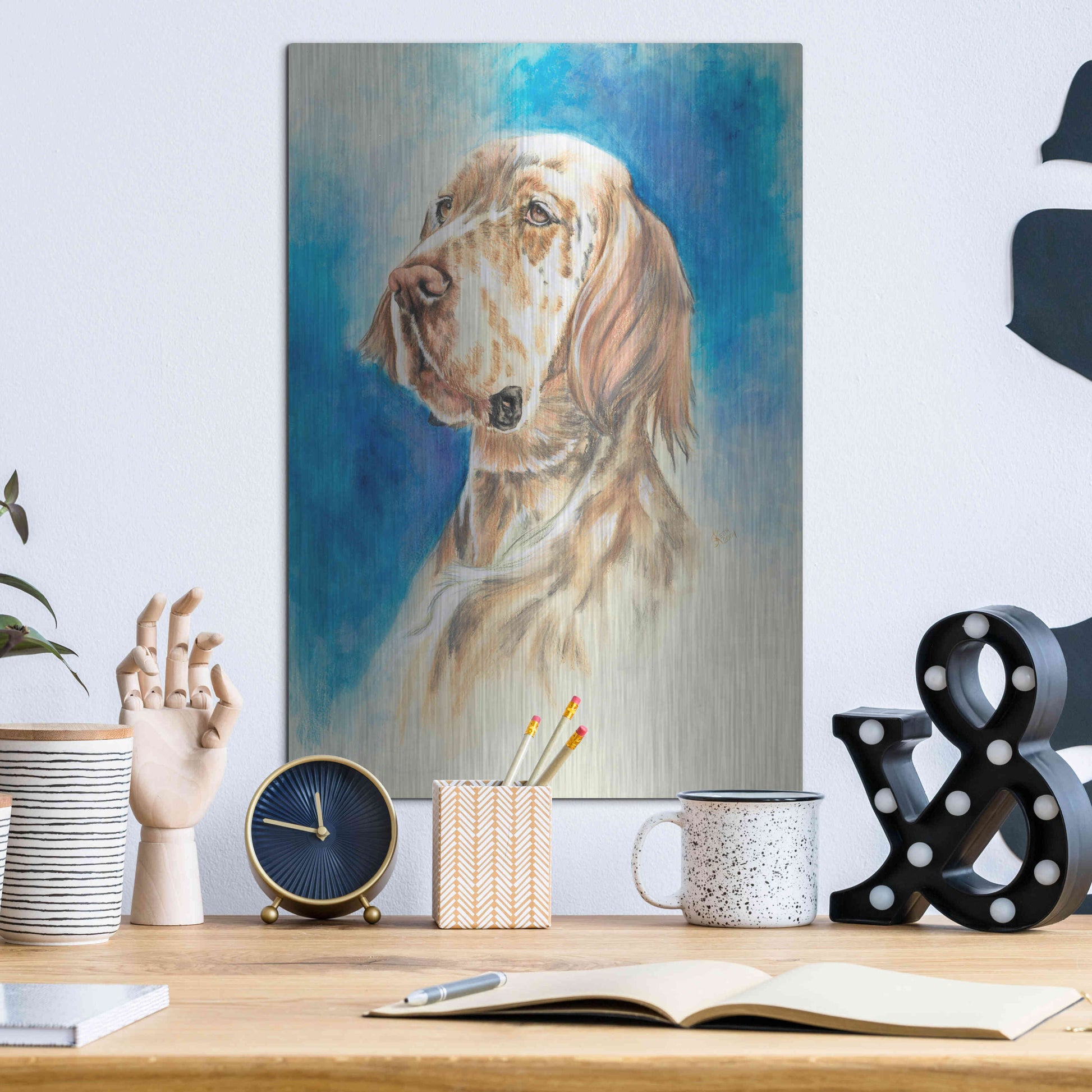 Luxe Metal Art 'English Setter' by Barbara Keith, Metal Wall Art,12x16