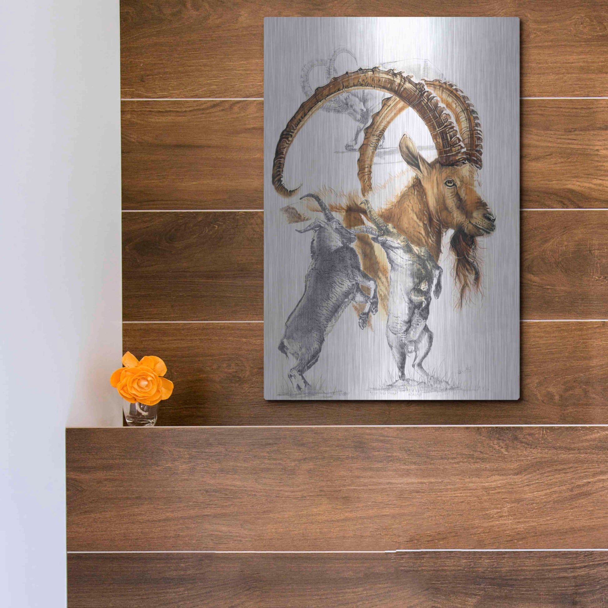 Luxe Metal Art 'Ibex' by Barbara Keith, Metal Wall Art,12x16