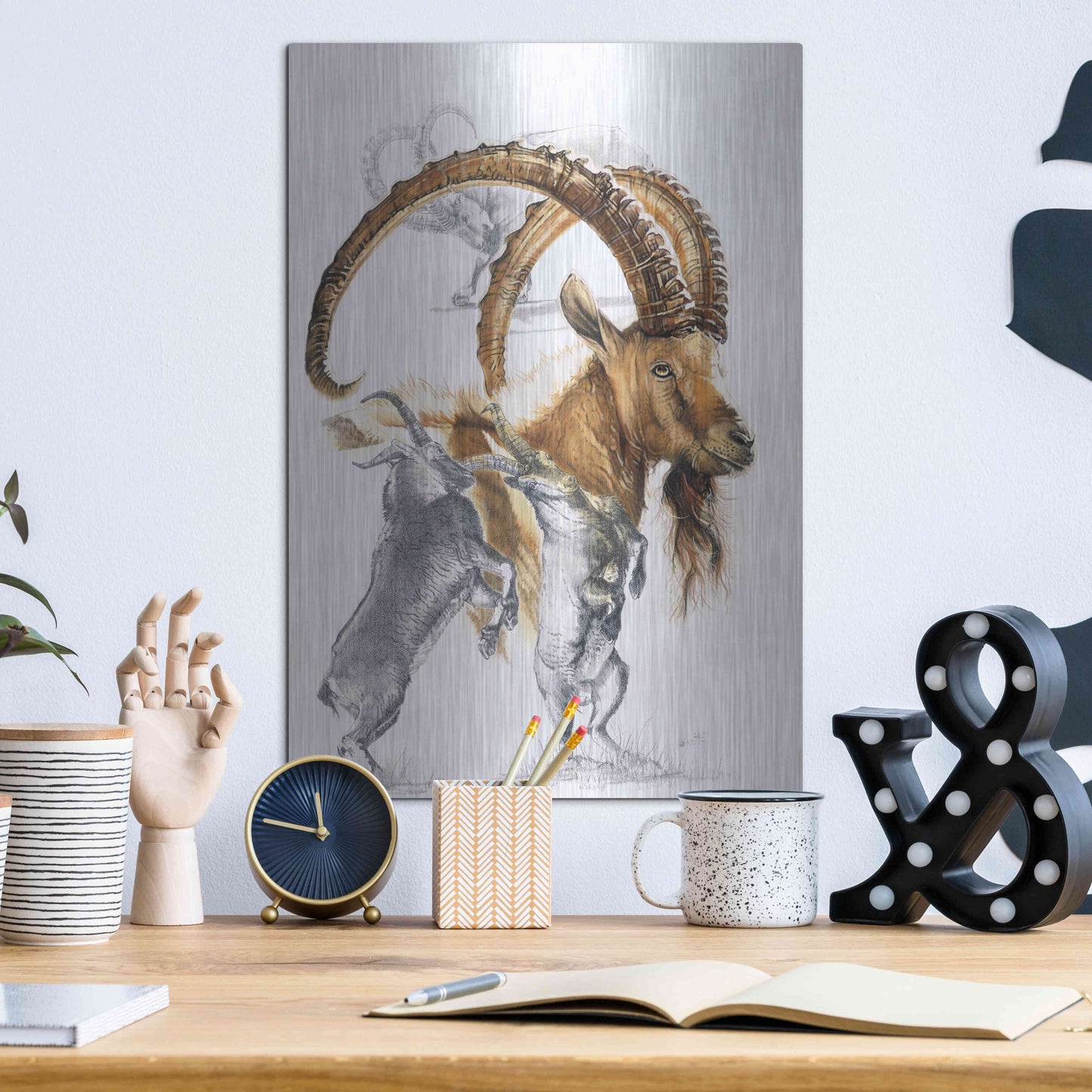 Luxe Metal Art 'Ibex' by Barbara Keith, Metal Wall Art,12x16