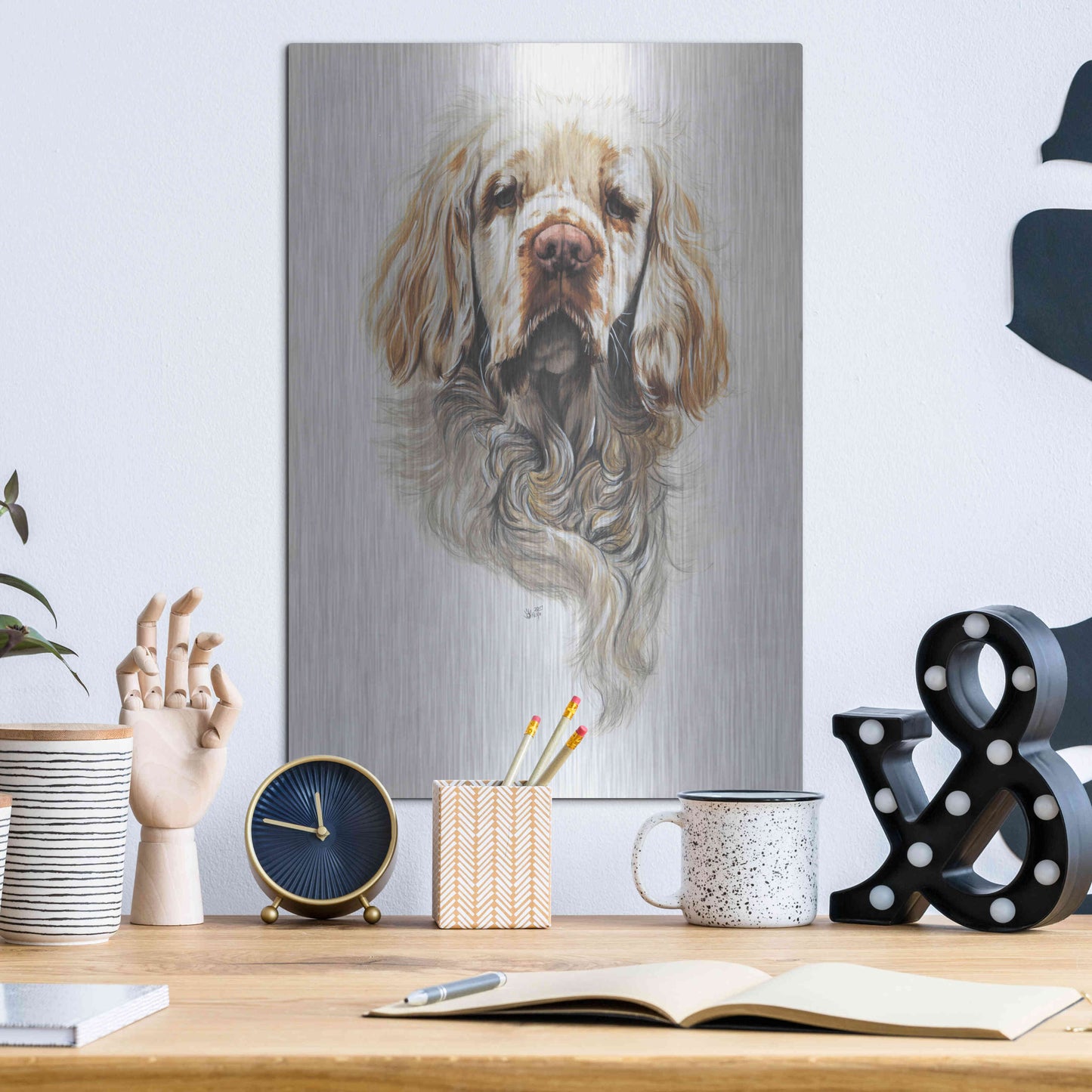 Luxe Metal Art 'Clumber Spaniel' by Barbara Keith, Metal Wall Art,12x16