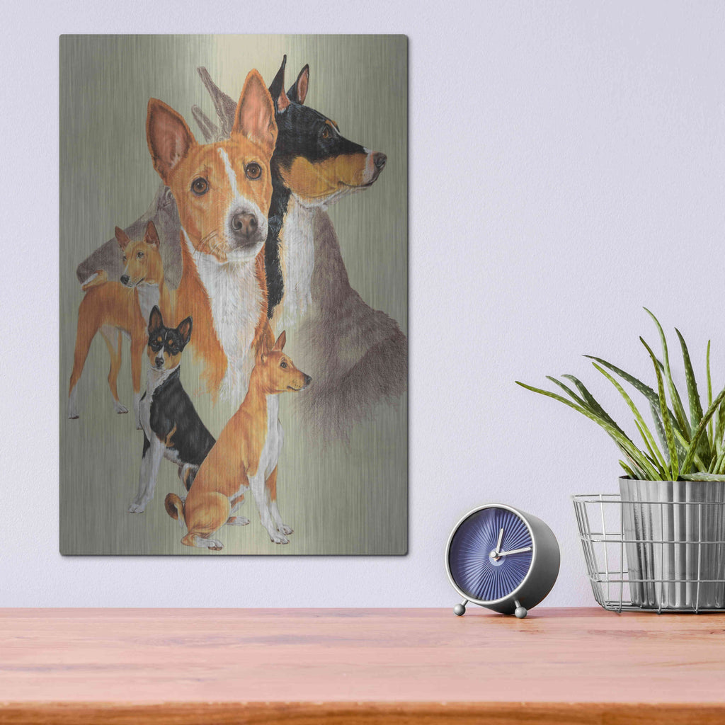 Luxe Metal Art 'Basenji and Ghost' by Barbara Keith, Metal Wall Art,12x16