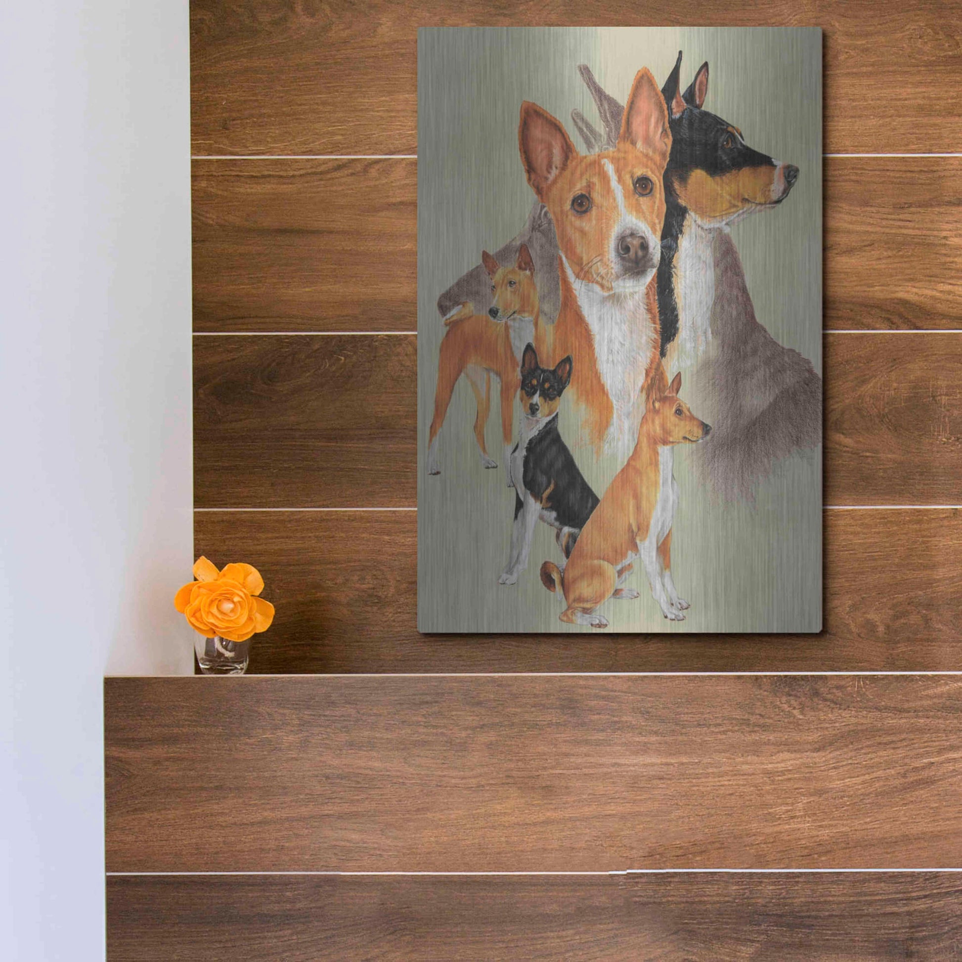 Luxe Metal Art 'Basenji and Ghost' by Barbara Keith, Metal Wall Art,12x16