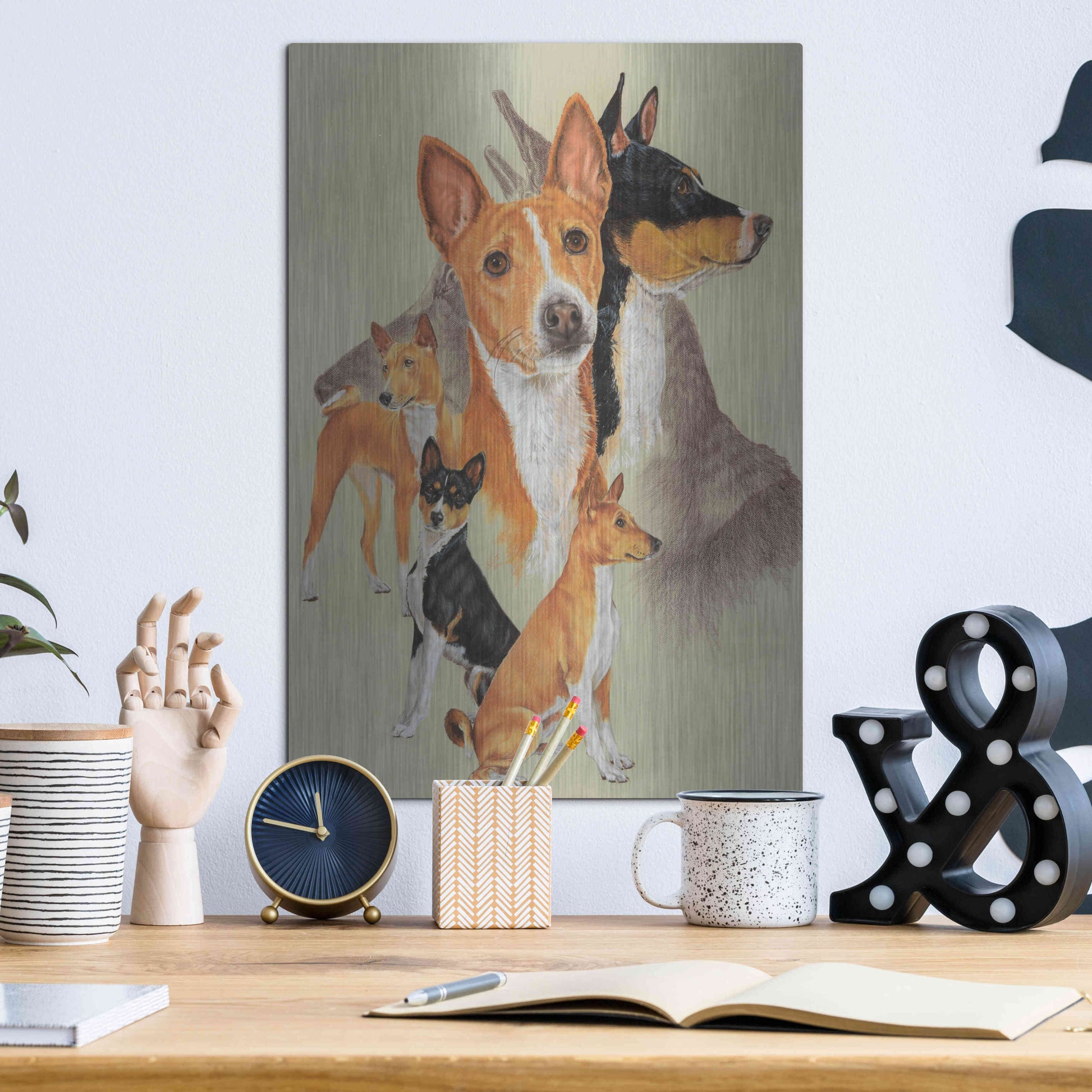 Luxe Metal Art 'Basenji and Ghost' by Barbara Keith, Metal Wall Art,12x16