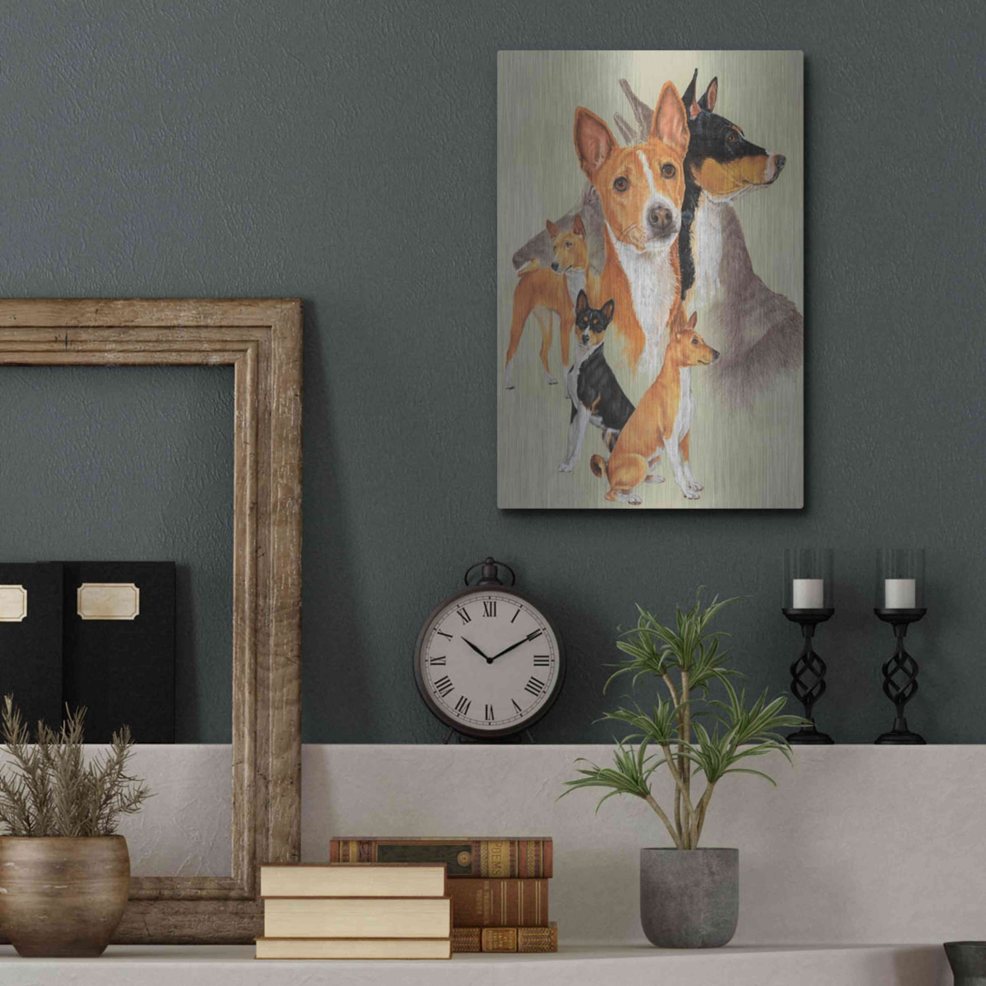 Luxe Metal Art 'Basenji and Ghost' by Barbara Keith, Metal Wall Art,12x16
