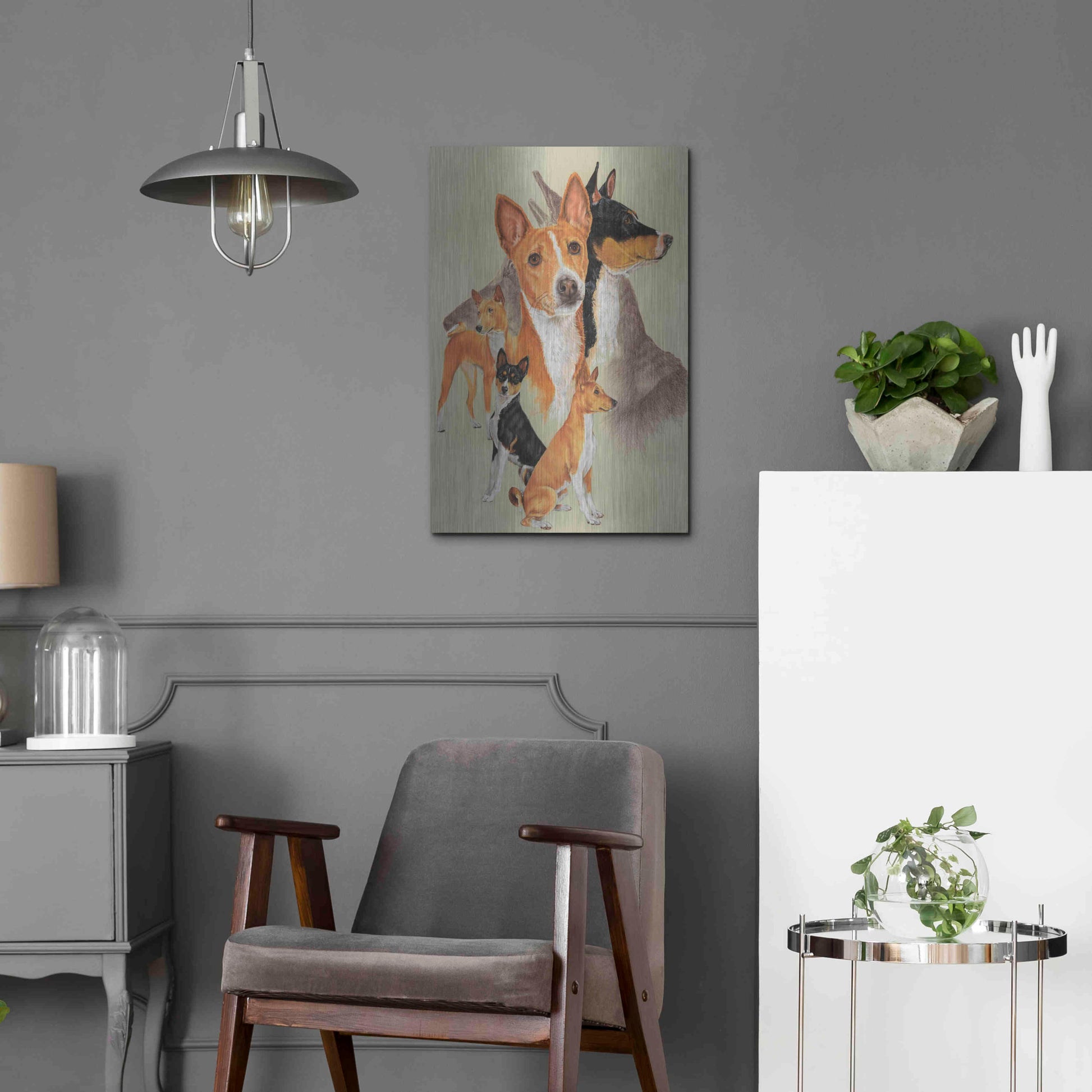 Luxe Metal Art 'Basenji and Ghost' by Barbara Keith, Metal Wall Art,16x24