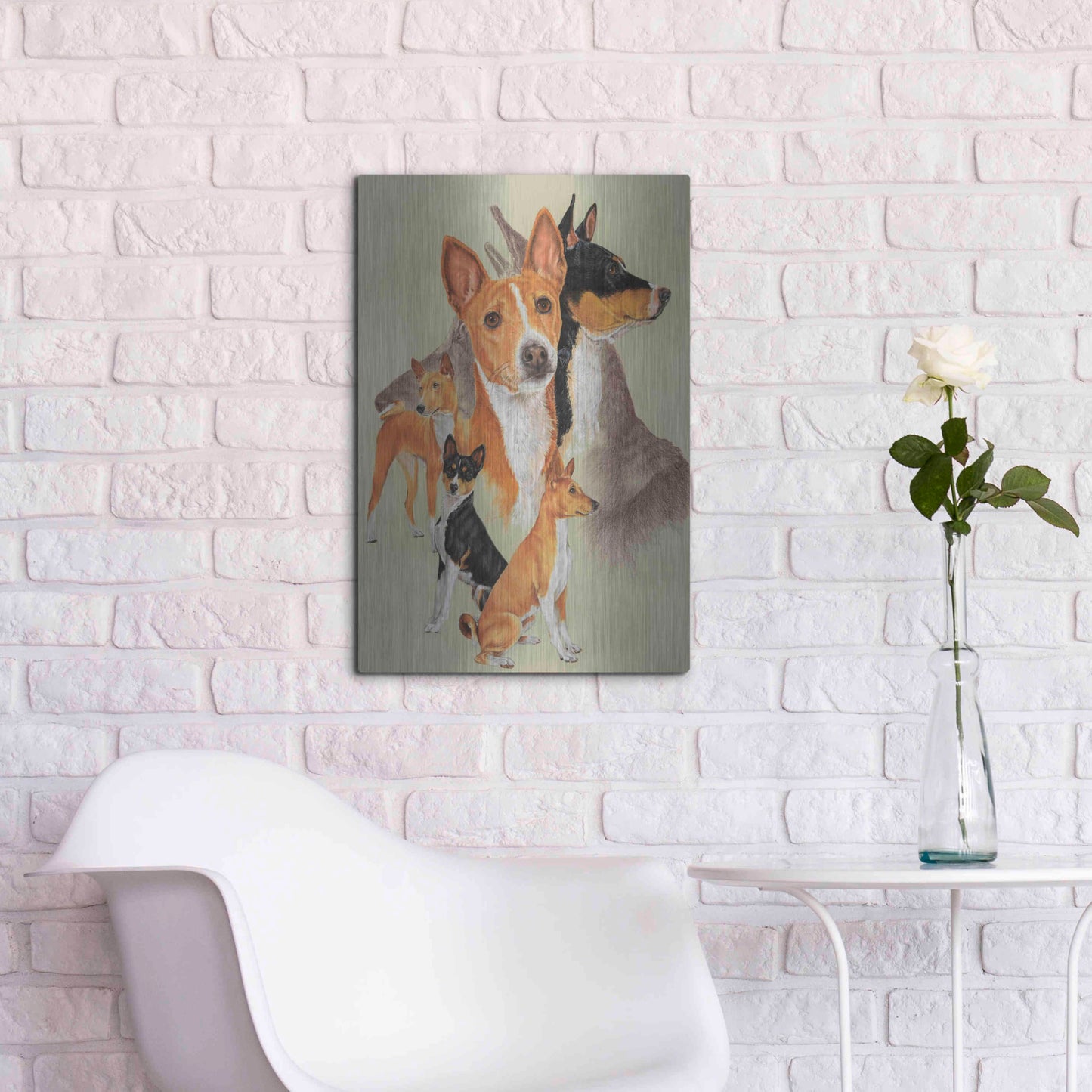 Luxe Metal Art 'Basenji and Ghost' by Barbara Keith, Metal Wall Art,16x24