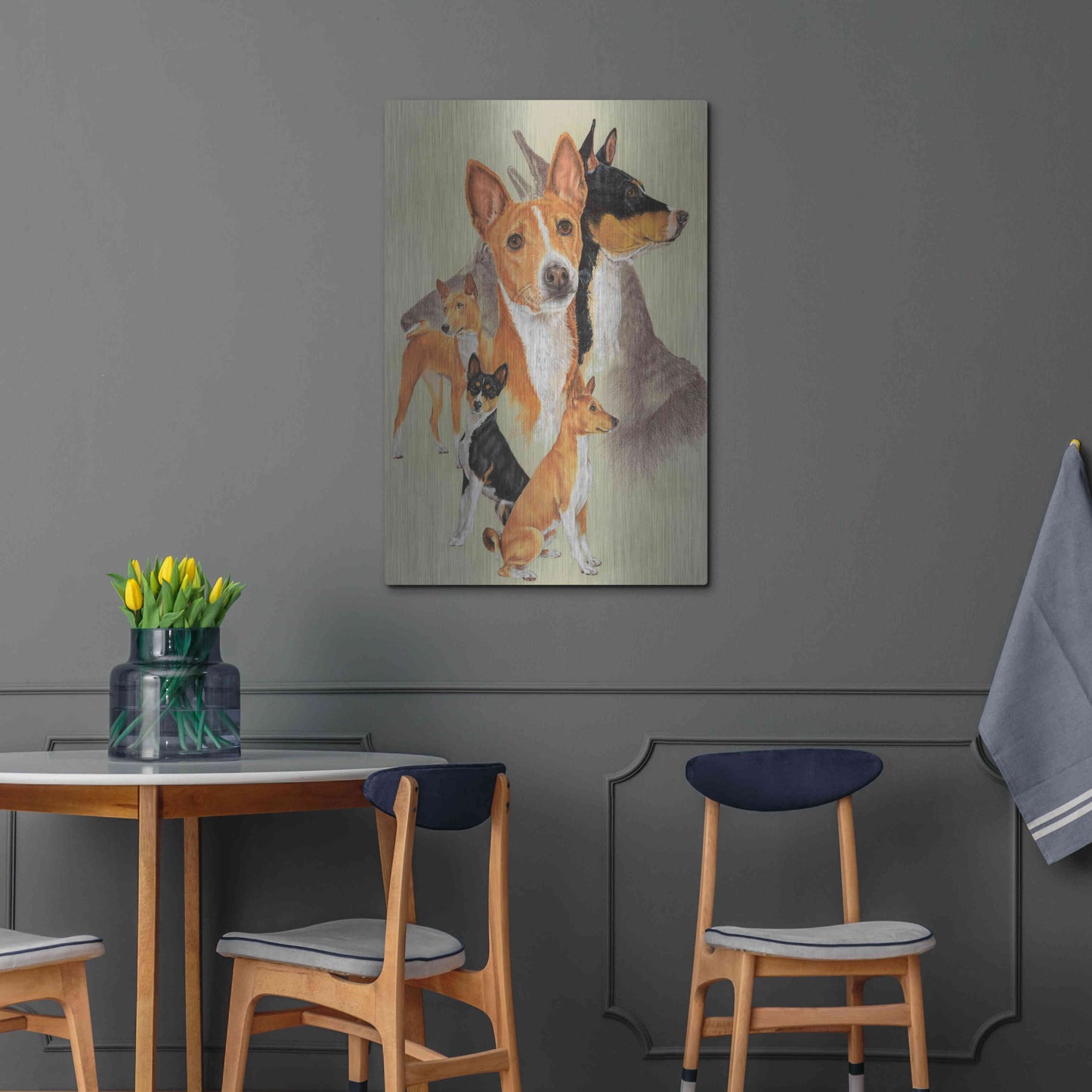 Luxe Metal Art 'Basenji and Ghost' by Barbara Keith, Metal Wall Art,24x36