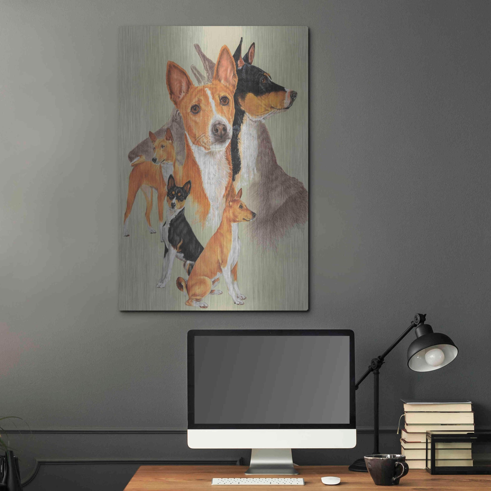 Luxe Metal Art 'Basenji and Ghost' by Barbara Keith, Metal Wall Art,24x36