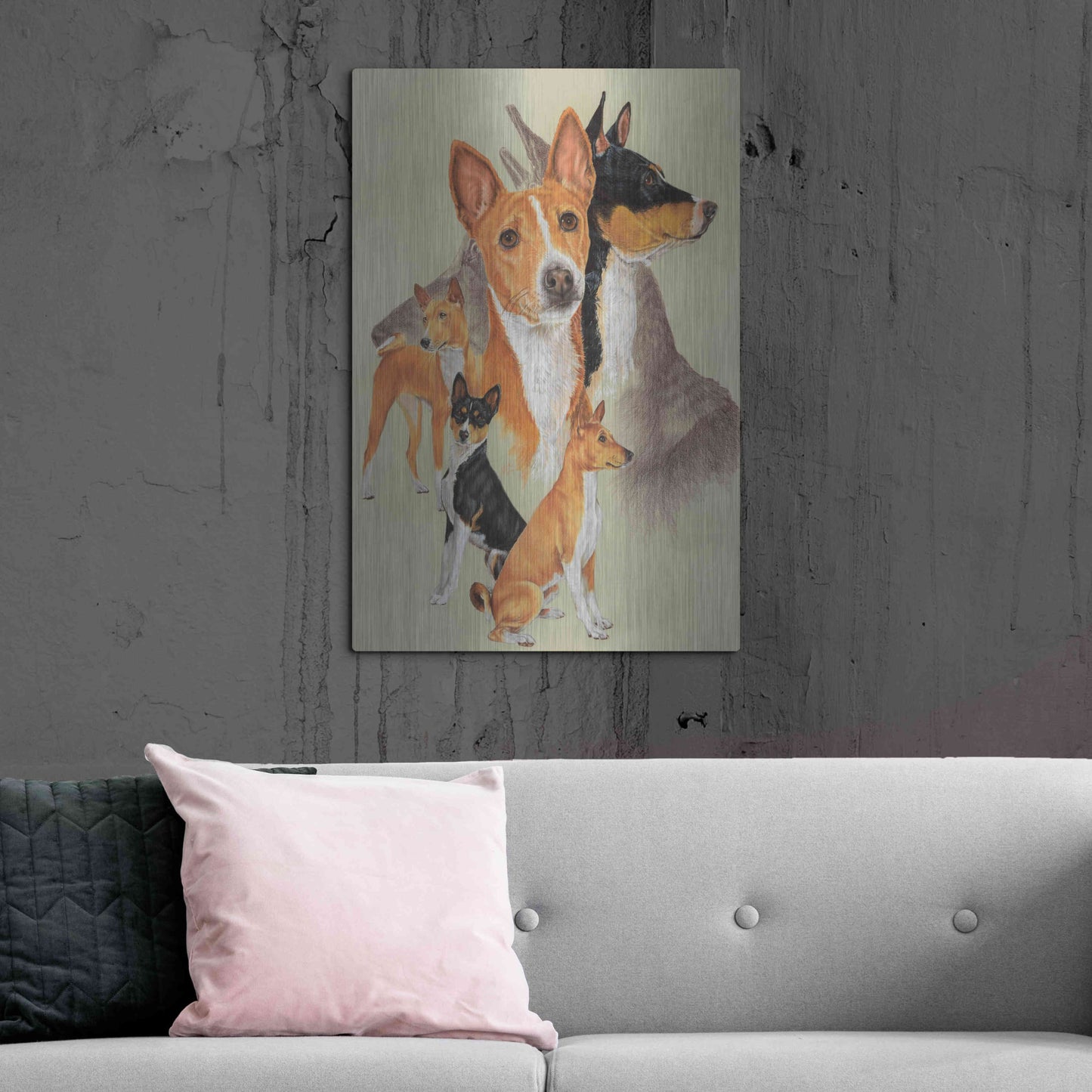 Luxe Metal Art 'Basenji and Ghost' by Barbara Keith, Metal Wall Art,24x36