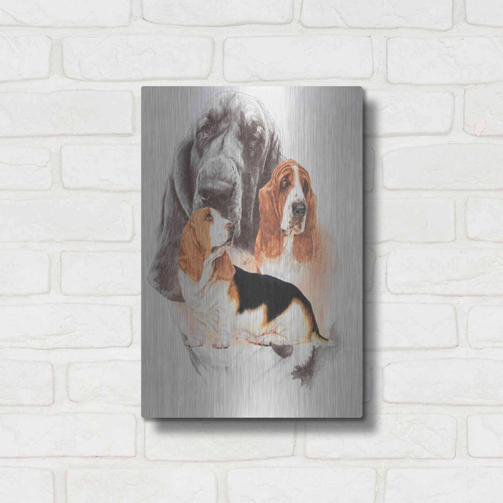 Luxe Metal Art 'Basset and Ghost' by Barbara Keith, Metal Wall Art,12x16