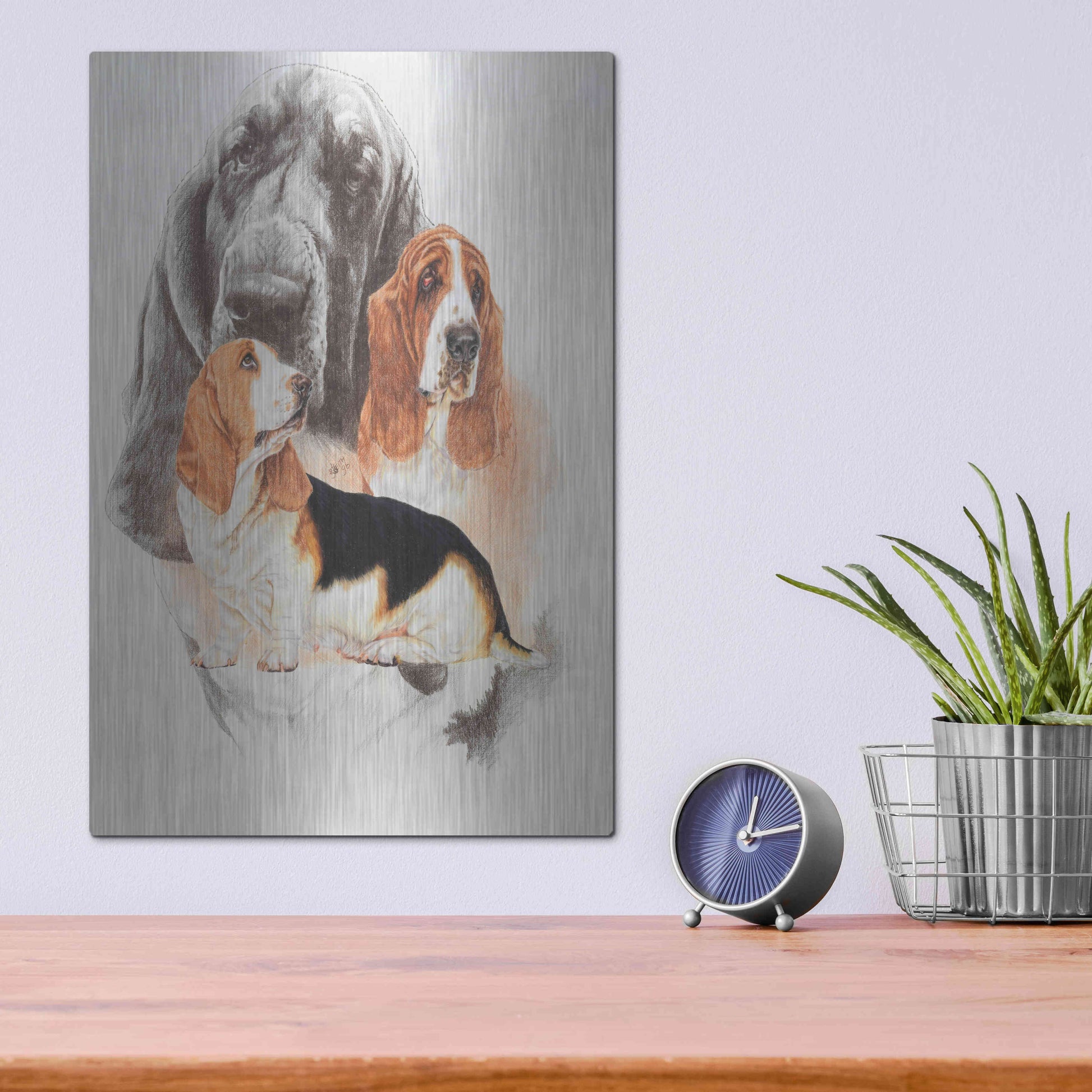 Luxe Metal Art 'Basset and Ghost' by Barbara Keith, Metal Wall Art,12x16