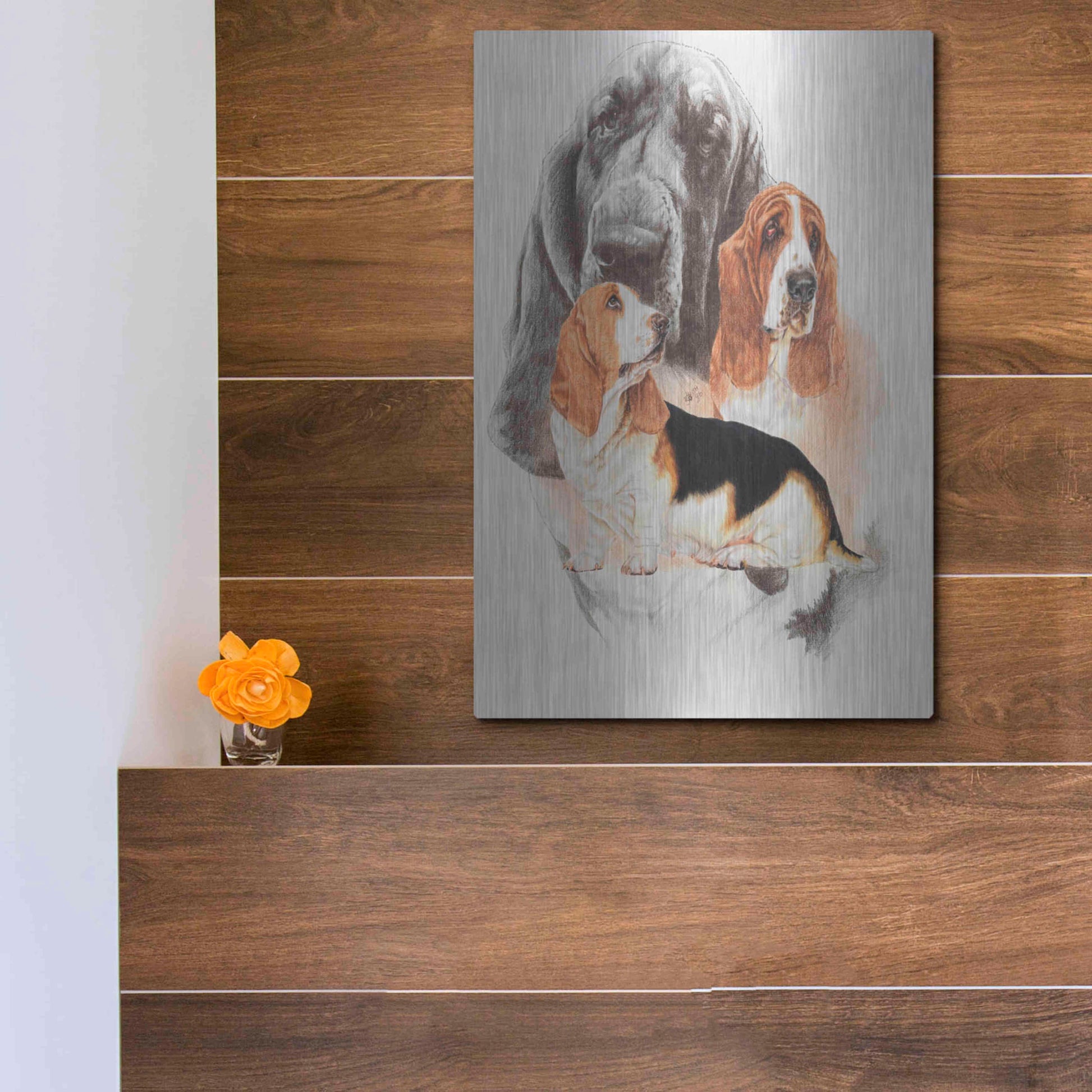 Luxe Metal Art 'Basset and Ghost' by Barbara Keith, Metal Wall Art,12x16
