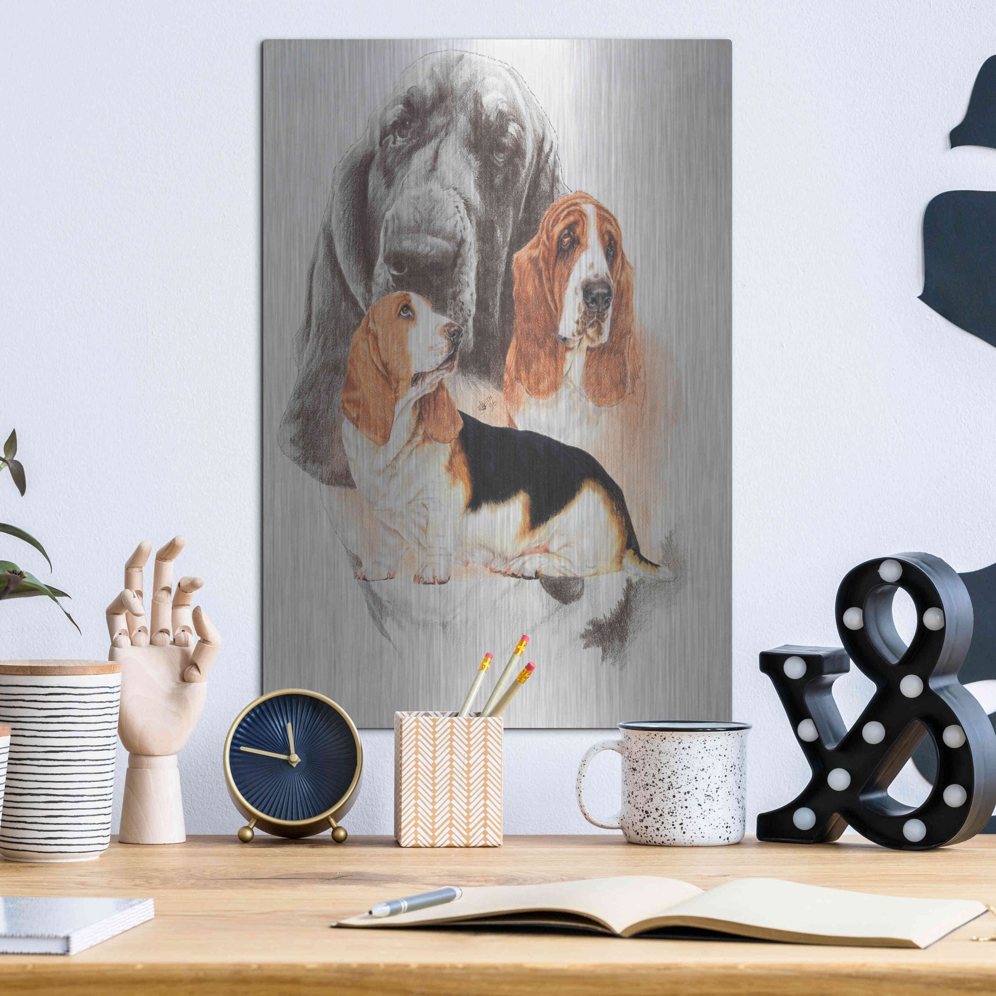 Luxe Metal Art 'Basset and Ghost' by Barbara Keith, Metal Wall Art,12x16