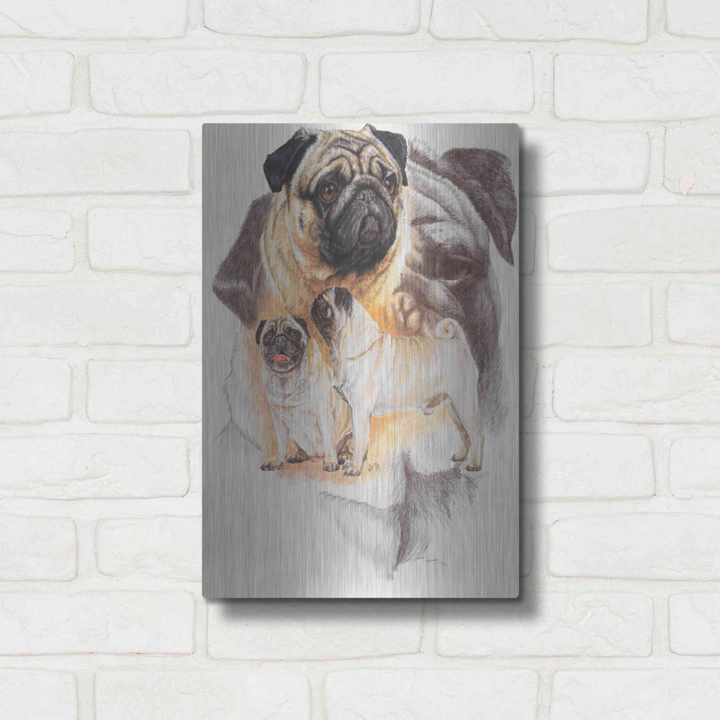 Luxe Metal Art 'Pug and Ghost' by Barbara Keith, Metal Wall Art,12x16