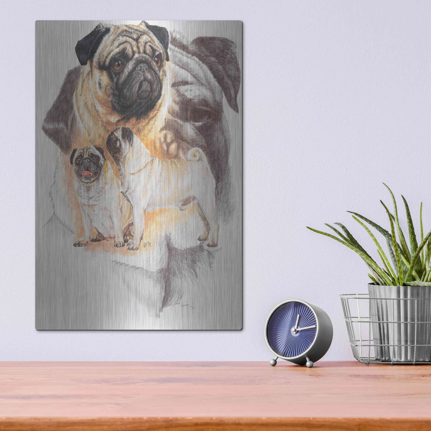 Luxe Metal Art 'Pug and Ghost' by Barbara Keith, Metal Wall Art,12x16