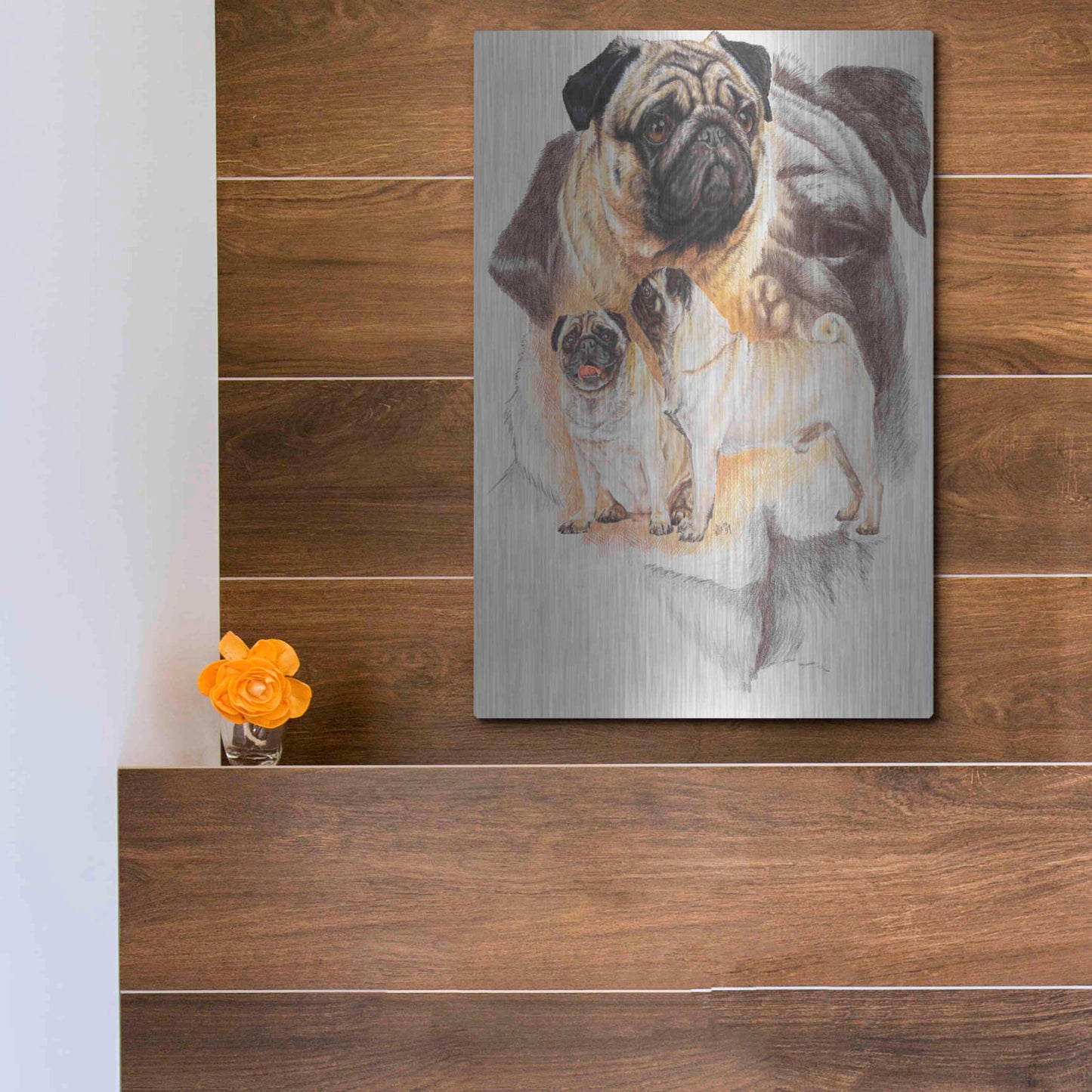 Luxe Metal Art 'Pug and Ghost' by Barbara Keith, Metal Wall Art,12x16