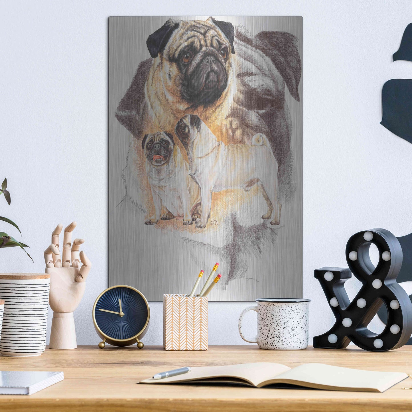 Luxe Metal Art 'Pug and Ghost' by Barbara Keith, Metal Wall Art,12x16