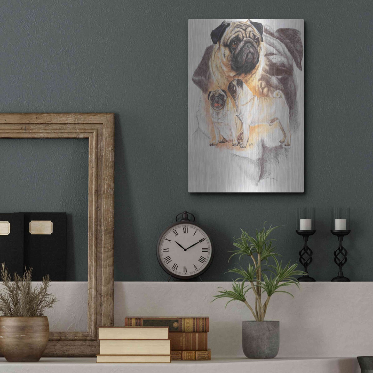 Luxe Metal Art 'Pug and Ghost' by Barbara Keith, Metal Wall Art,12x16