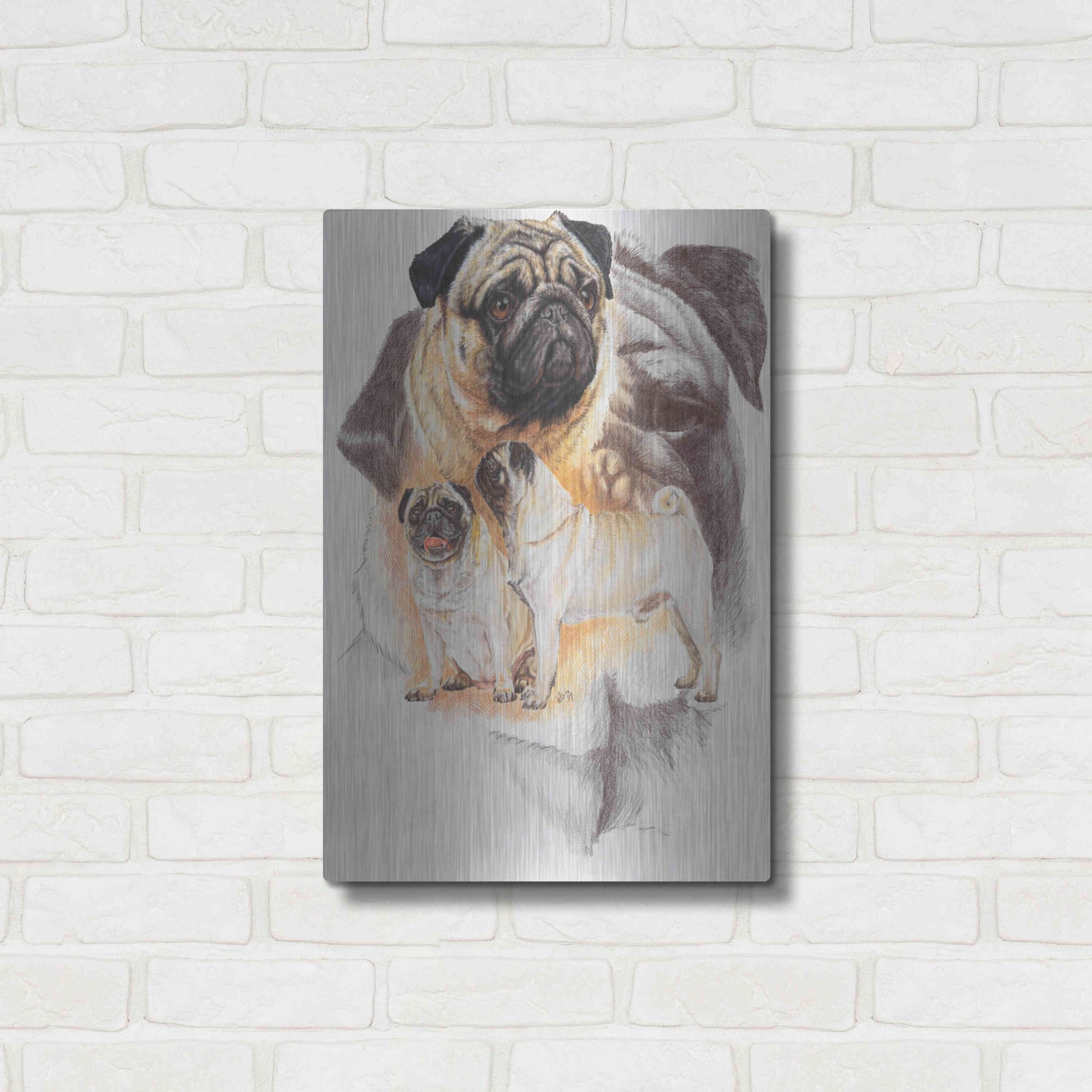 Luxe Metal Art 'Pug and Ghost' by Barbara Keith, Metal Wall Art,16x24