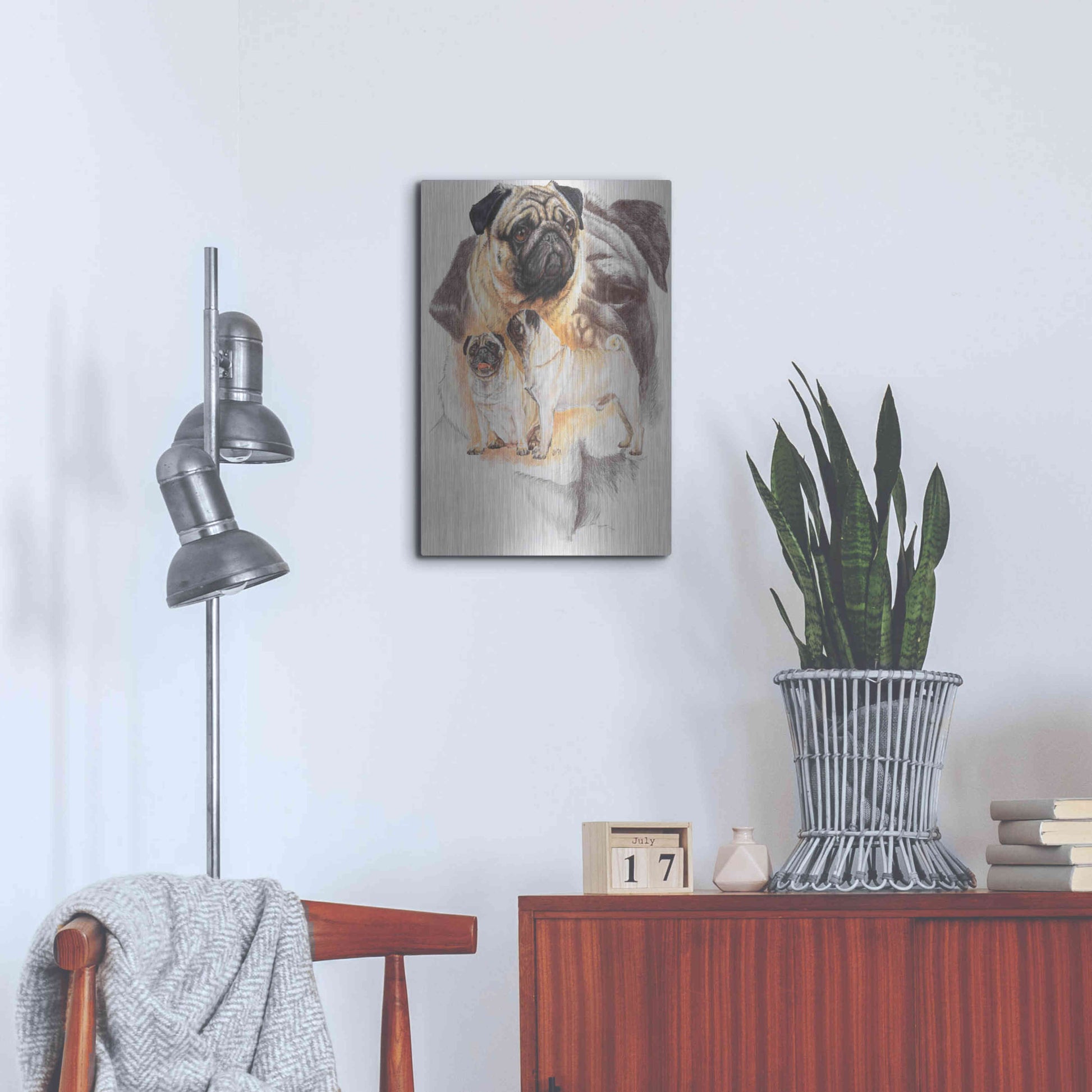 Luxe Metal Art 'Pug and Ghost' by Barbara Keith, Metal Wall Art,16x24