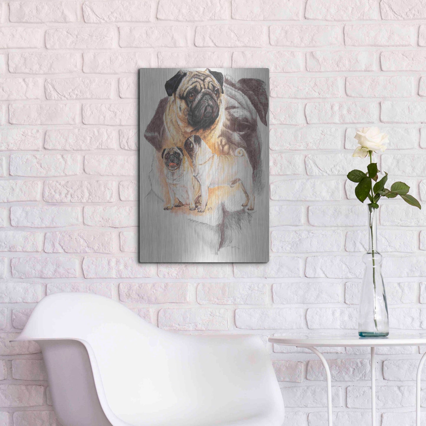 Luxe Metal Art 'Pug and Ghost' by Barbara Keith, Metal Wall Art,16x24