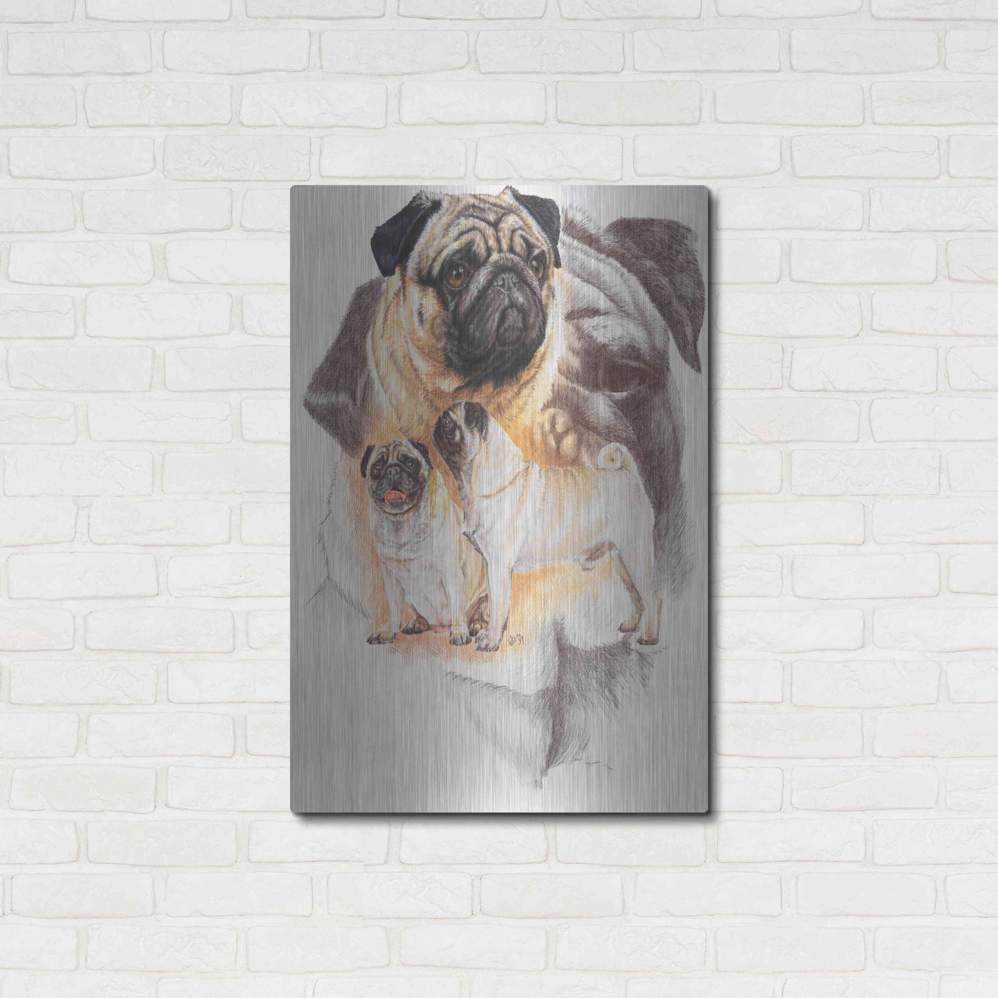 Luxe Metal Art 'Pug and Ghost' by Barbara Keith, Metal Wall Art,24x36